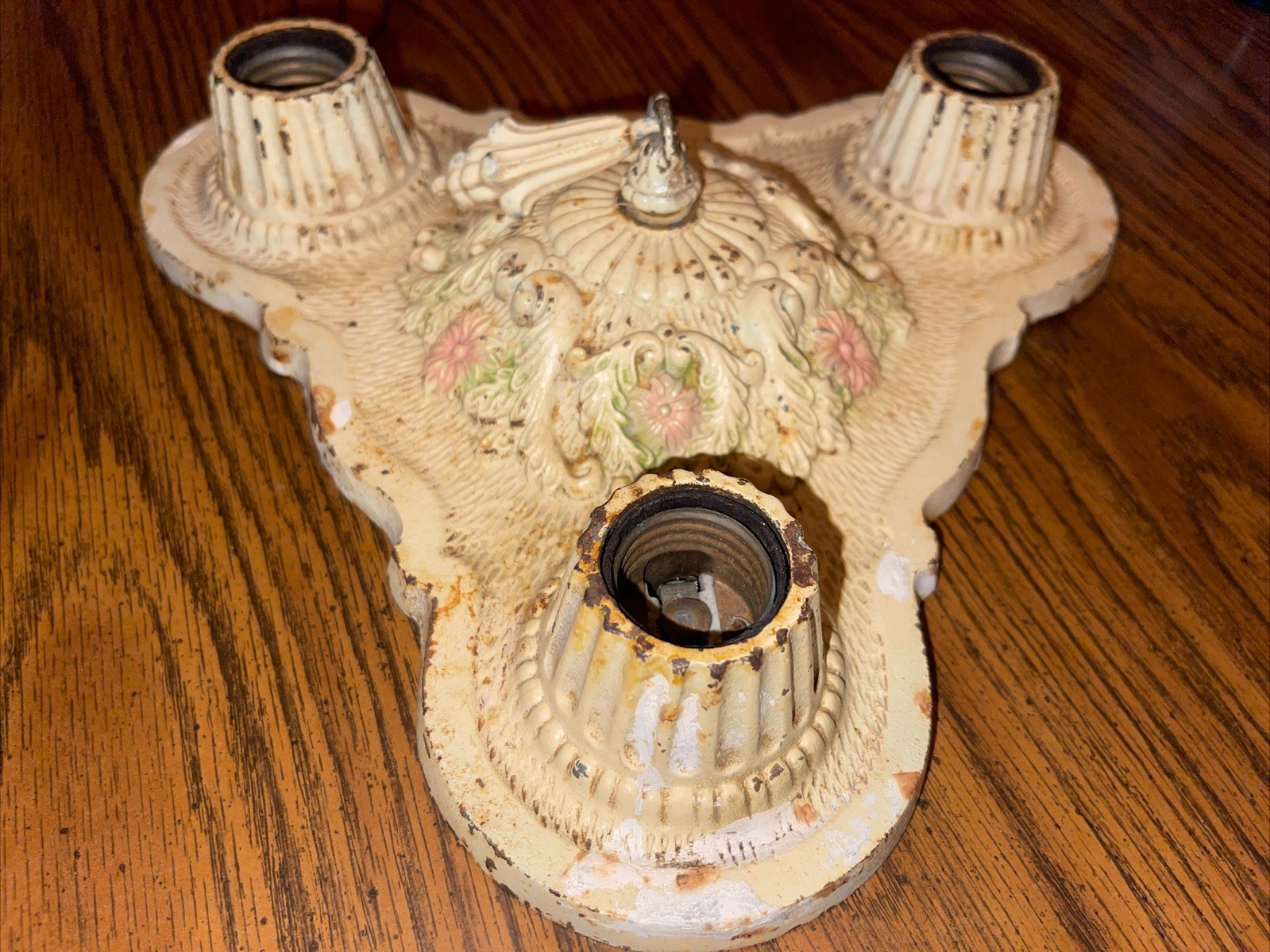 ART DECO THREE-LIGHT CEILING LIGHT FIXTURE FLUSH MOUNT 1930’S CAST IRON
