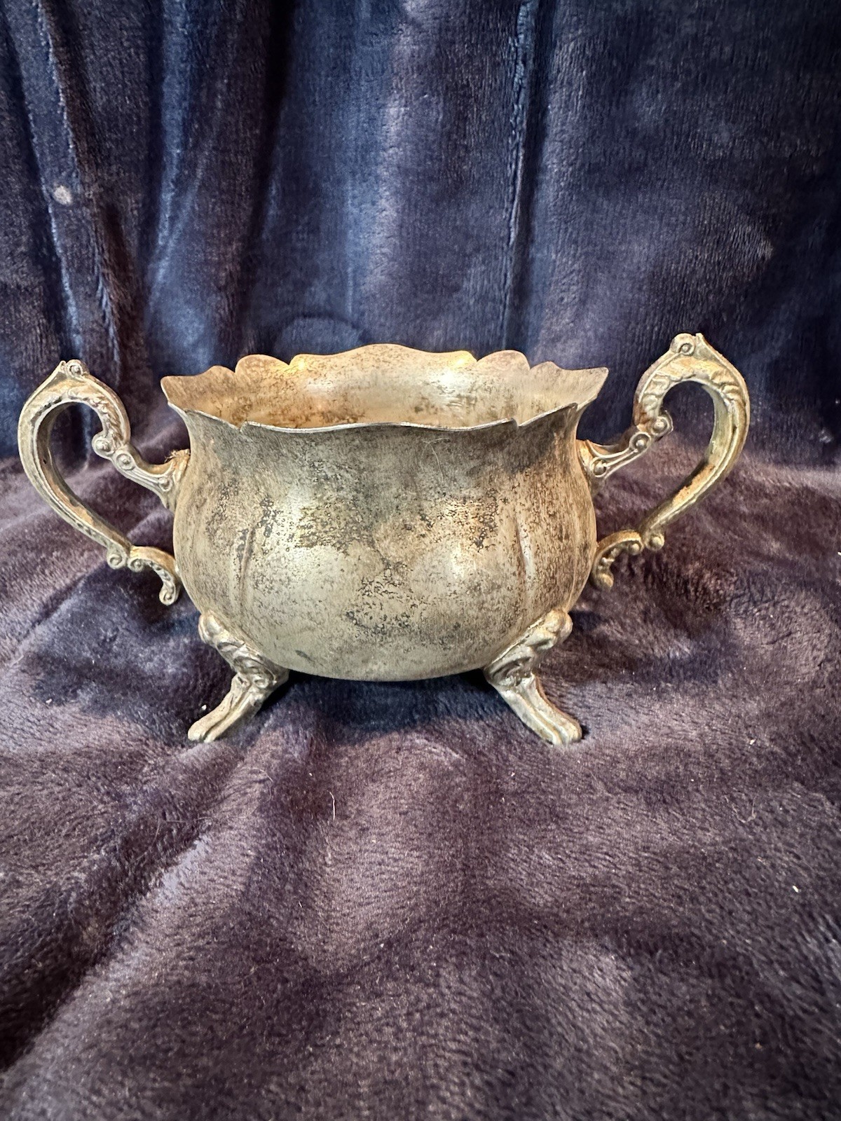Vintage Leonard Silverplate Footed Sugar Bowl with Ornate Handles