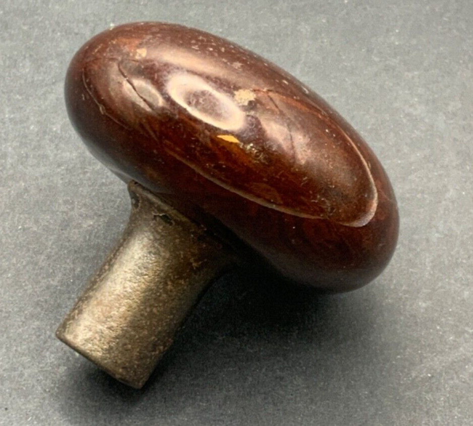 Vintage Antique Brown Porcelain Doorknob 2.25” marbled wood grain look primitive