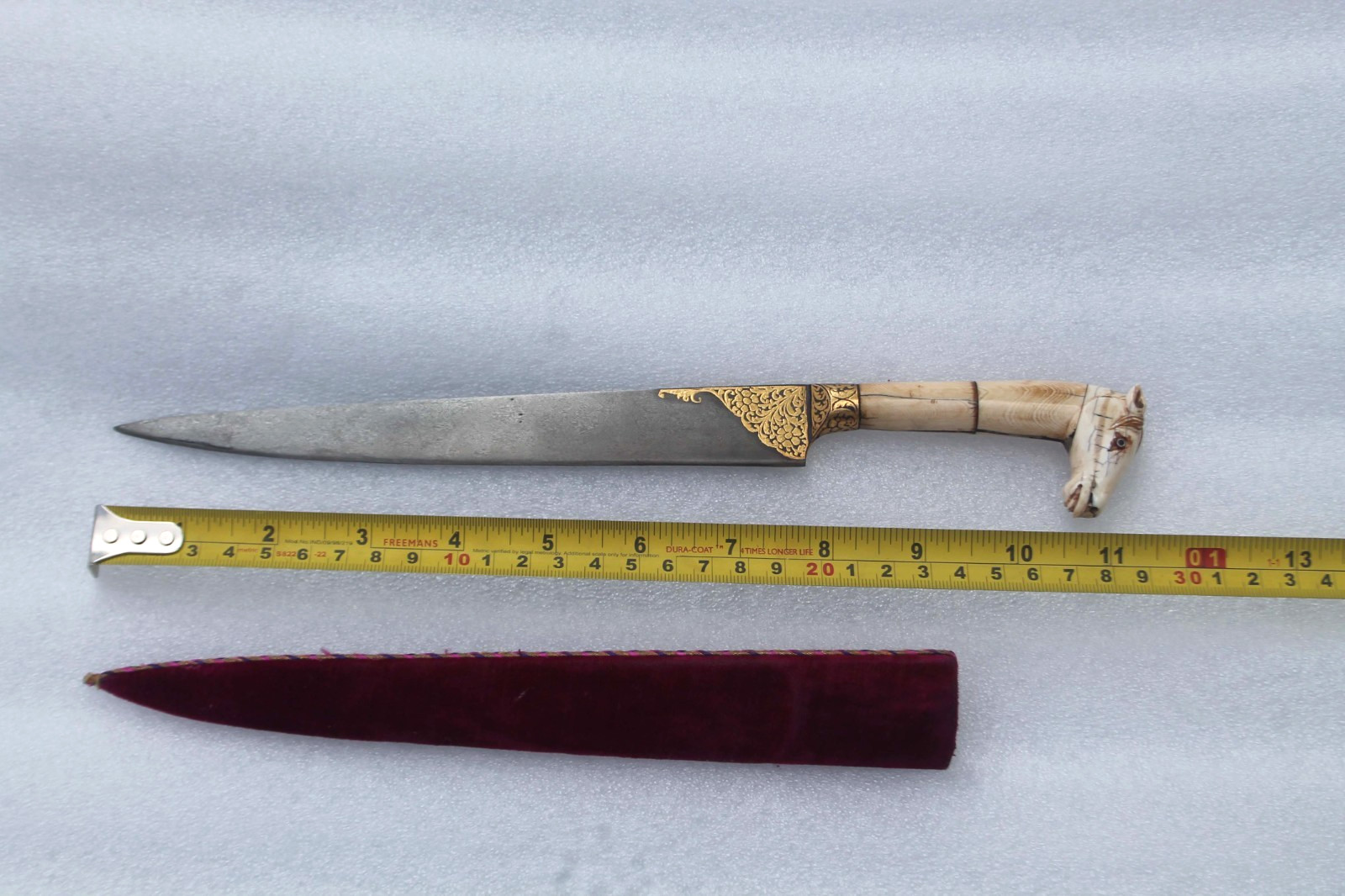 v.v old Mughal Persian gold Damascened horse head handle wootz blade dagger