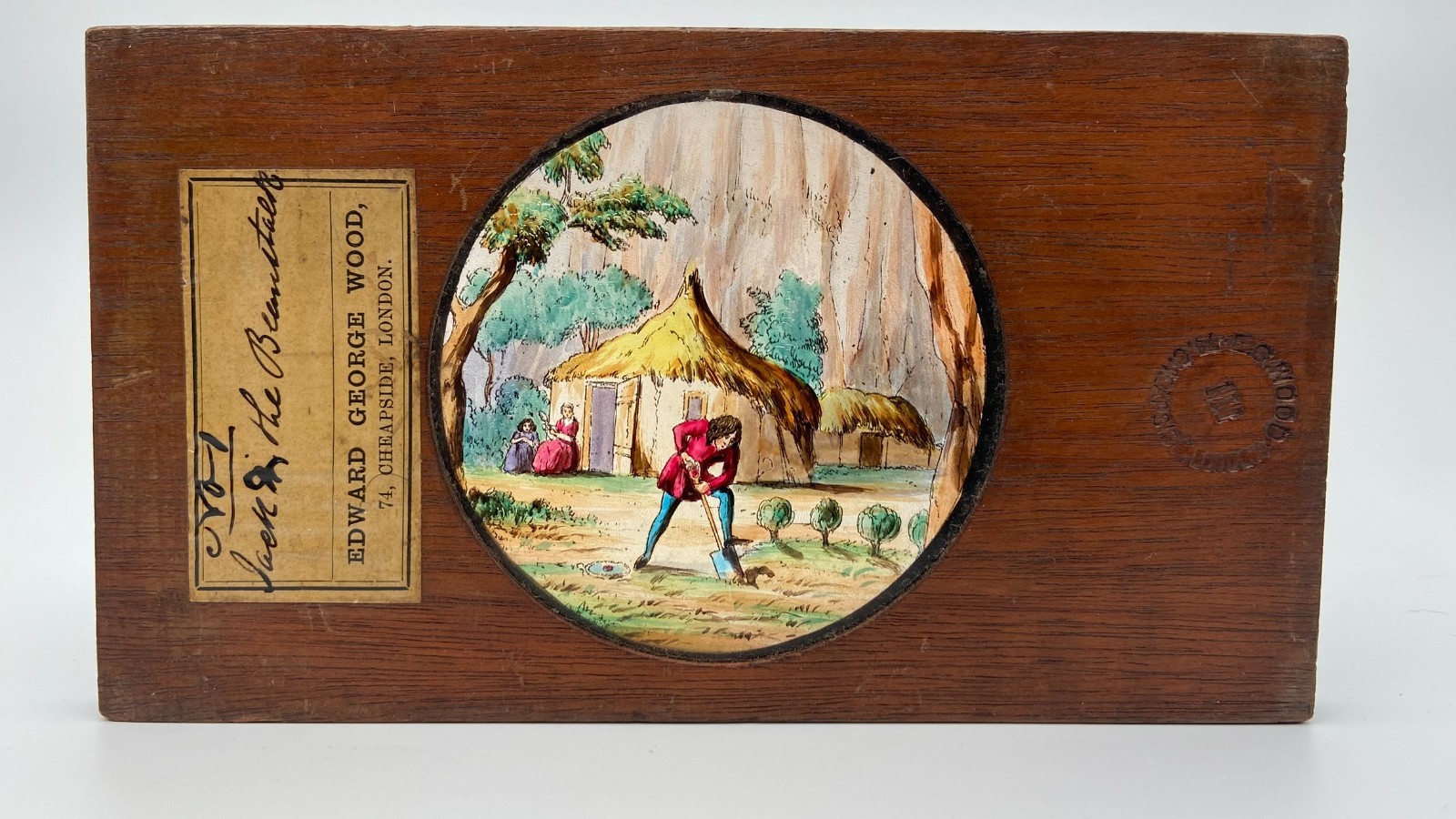 6 magic lantern slides c1860 ‘Jack & the Beanstalk’ hand coloured by E.G. Wood