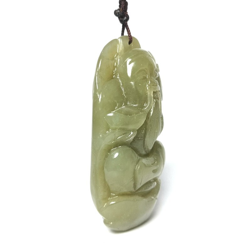 Old Chinese Hetian Jade Carving God of Wealth Statue Pendant Collection H 6.6 CM