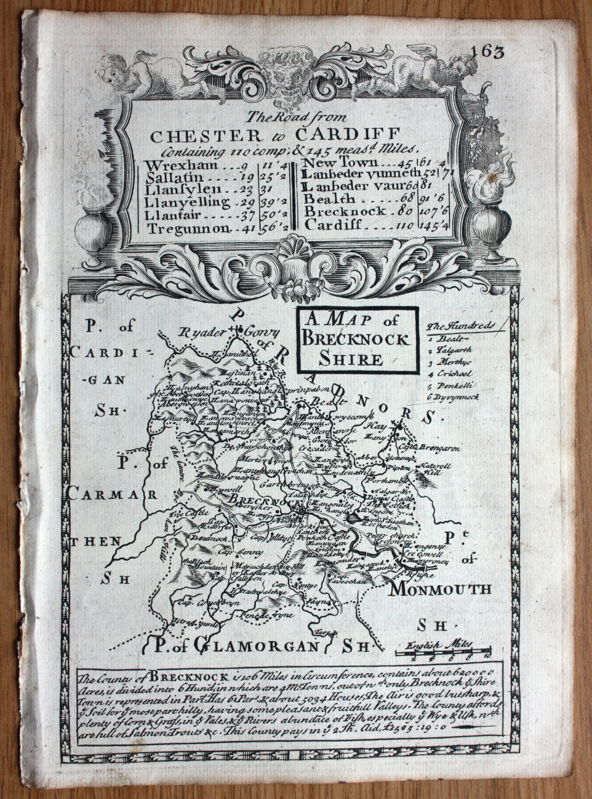 OWEN & BOWEN BRECKNOCKSHIRE original antique county map 1736