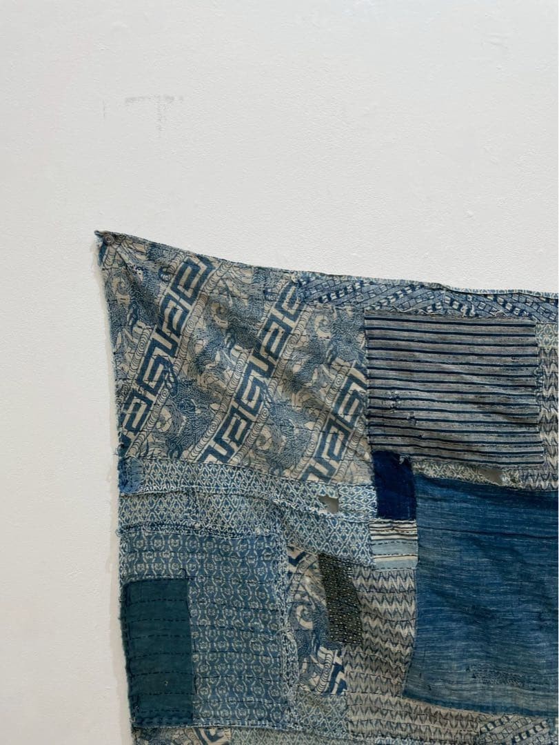 VINTAGE Boro Indigo Patchwork Textile Art Wall Hanging Handwoven 157cm