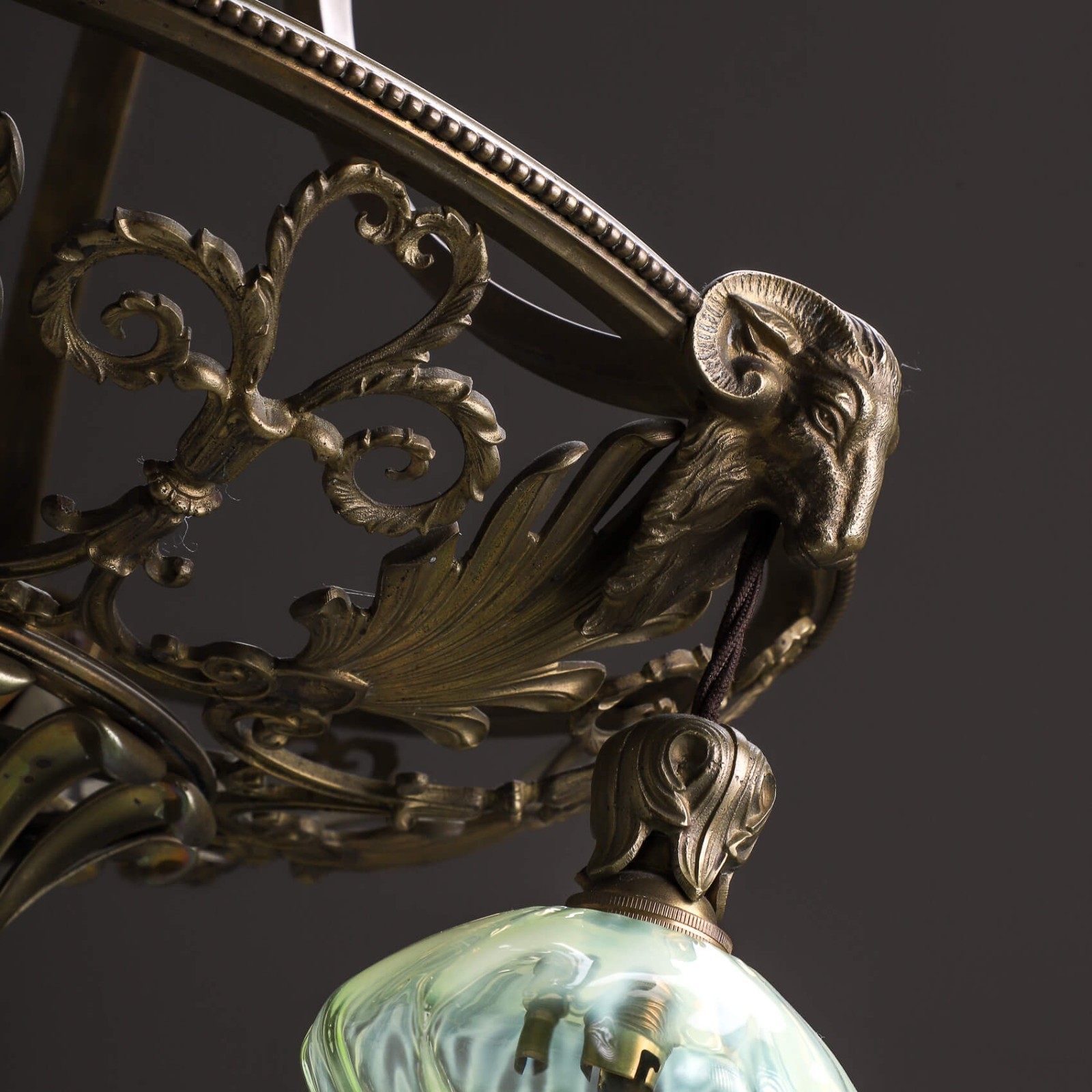RARE ELEGANT ANTIQUE CAST BRASS GEC G.E.C. CHANDELIER 3 THREE LIGHT VASELINE