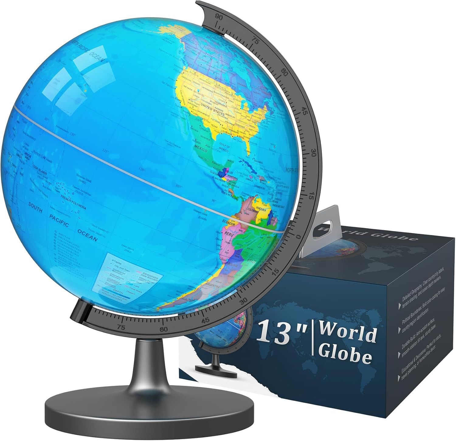 13″ Globe for Children & Adults, Interactive World Globe for Kids with Stable He