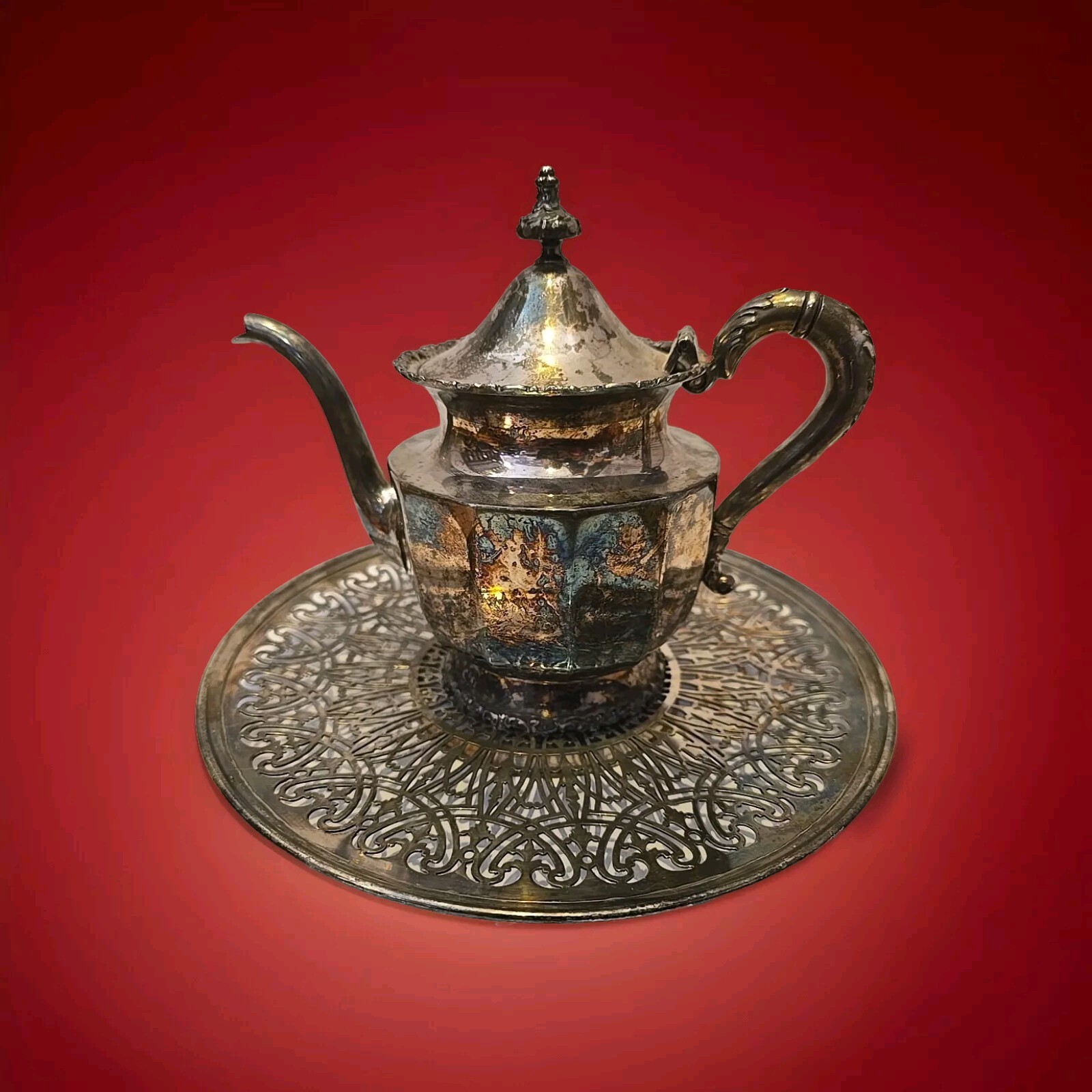 Vintage Van Bergh Silverplate Co Ornate Quadruple Plate Tea Antique Rochester F3