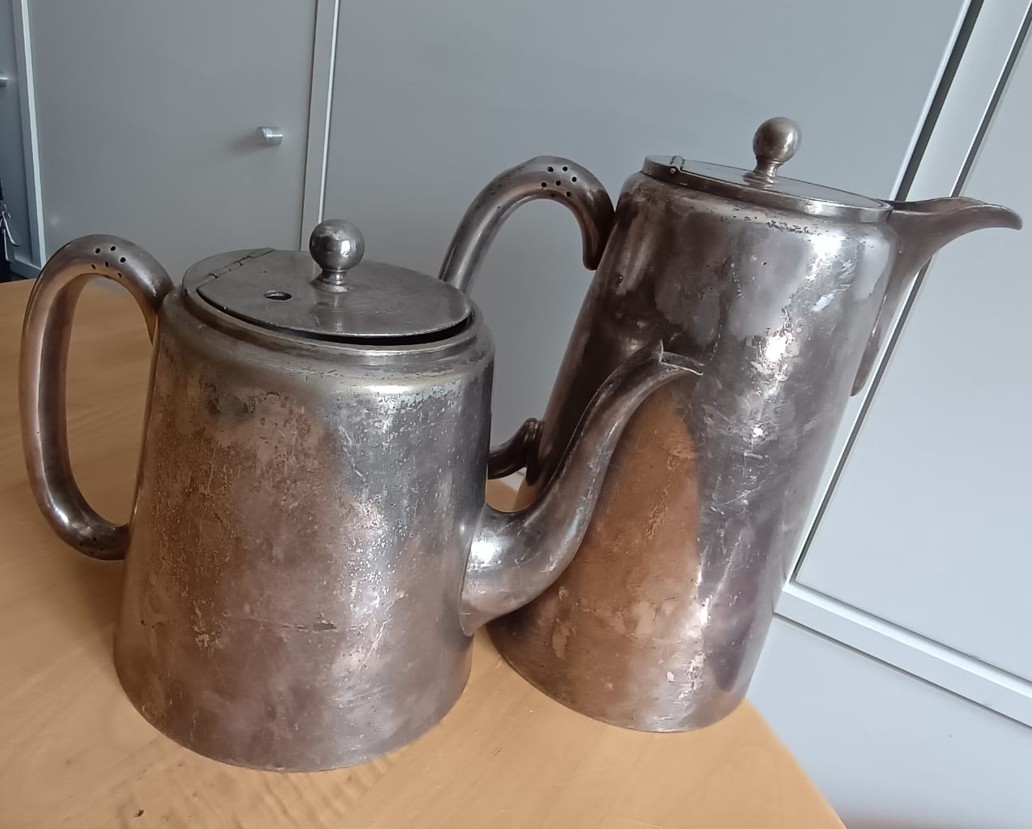 Pair Antique Mikado Café Nottingham 3 Pint Coffee Pot & Hot Water Jug Set 1927
