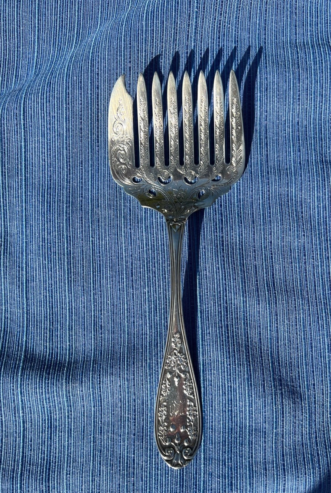 Antique 8.5 “ Sterlng Silver Pierced Serving Fork by JE CALDWELL & CO