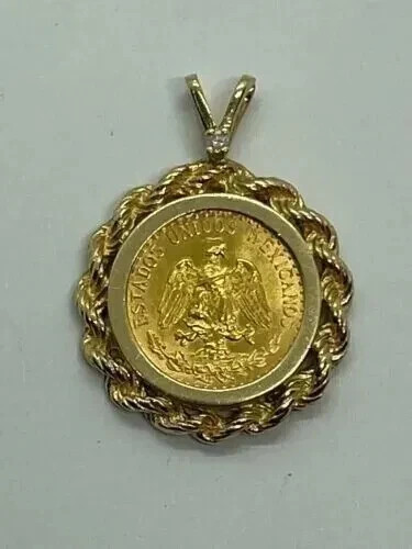 Men’s Dos Pesos Coin Pendant 14k Yellow Gold Plated 925 Sterling Silver