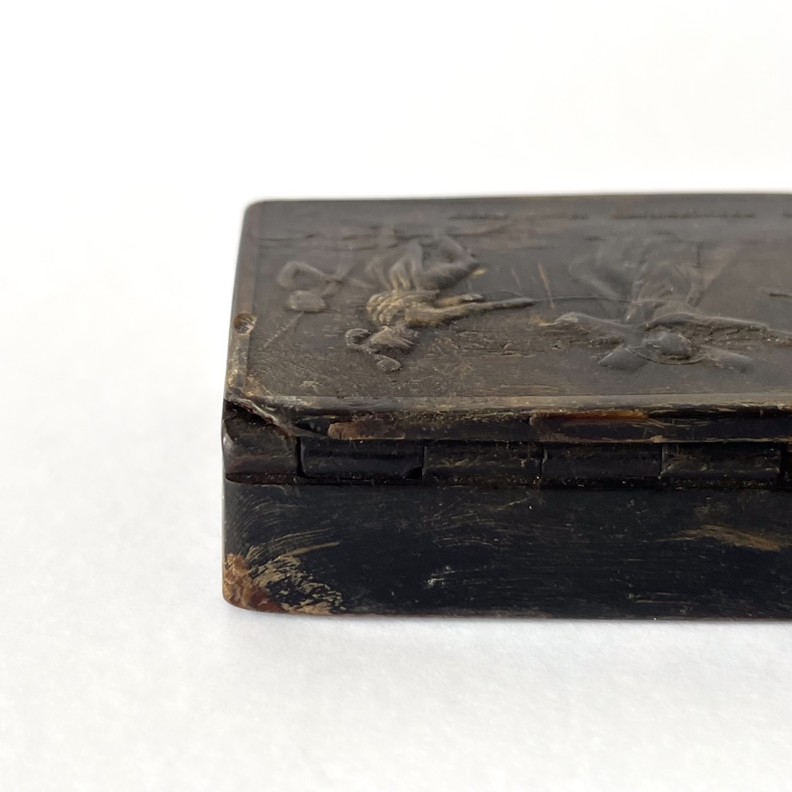 19th Century Carved Horn Snuff Box Religious Scene Jesus Meets His Mother