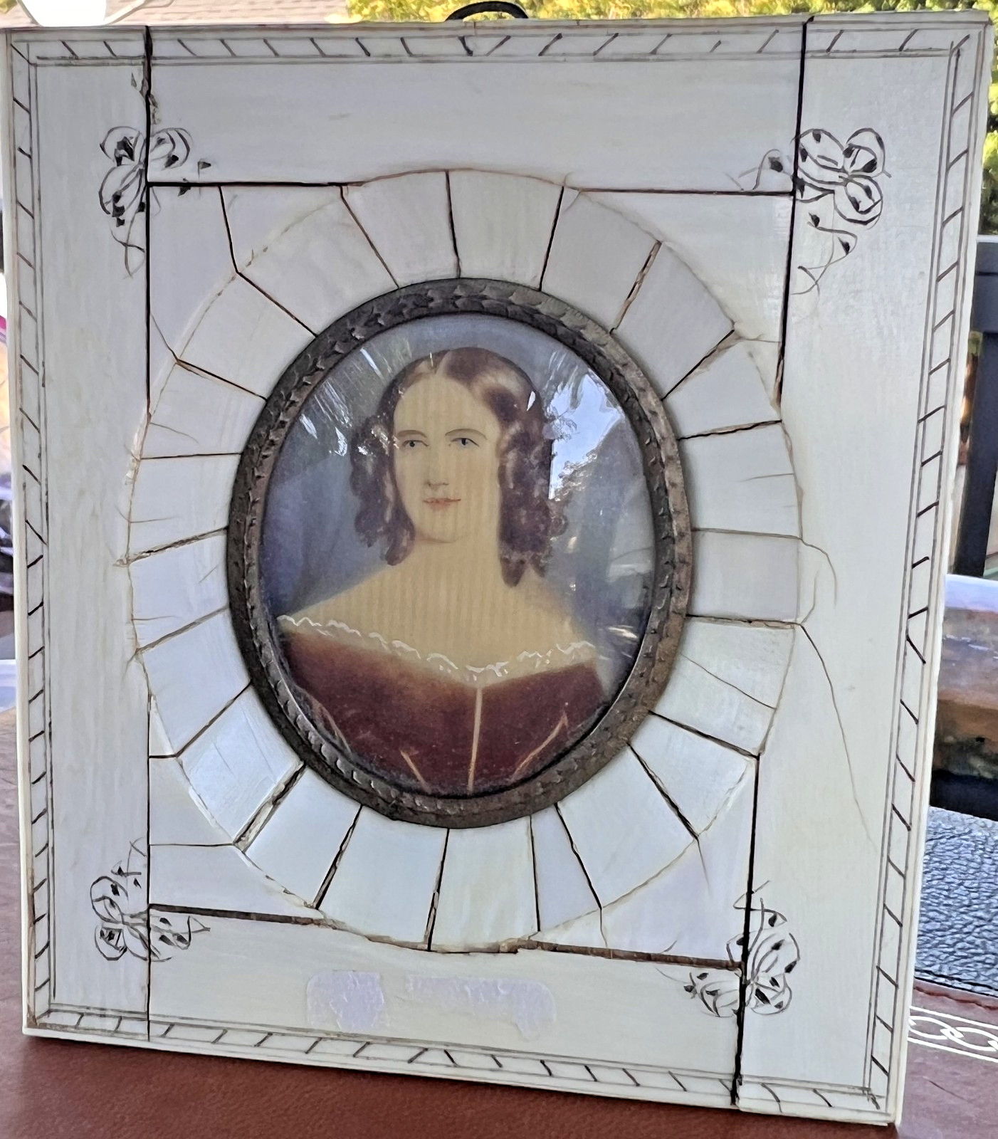 Antique Victorian Mother of Pearl Portrait Miniature Hand Painted c.1850-1870