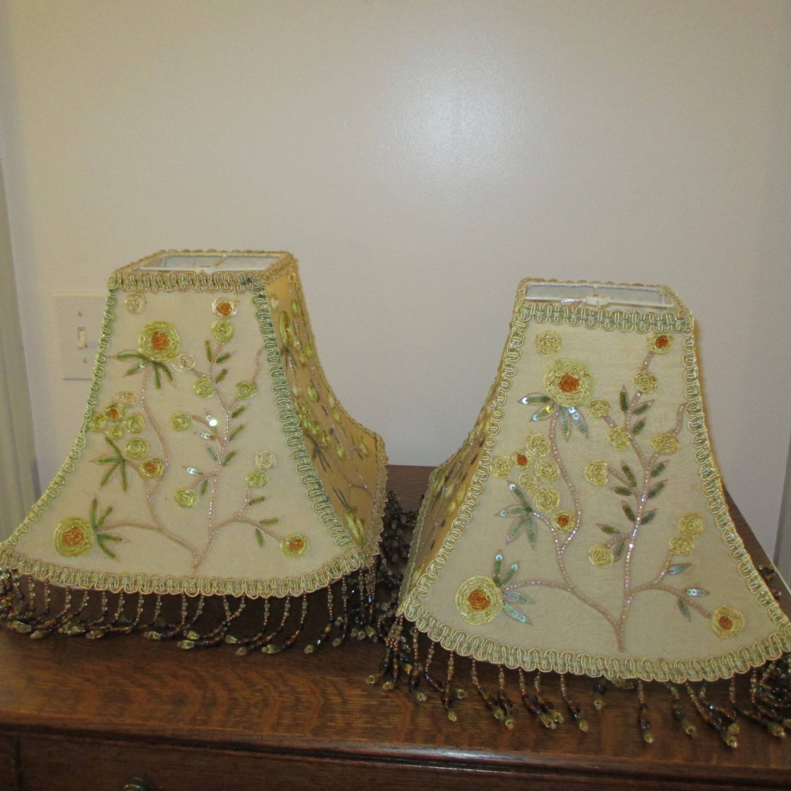 Rare Dale Tiffany Elegant Silk, Floral, Sequined, Beaded Lampshade 1 ea Mid-Cent