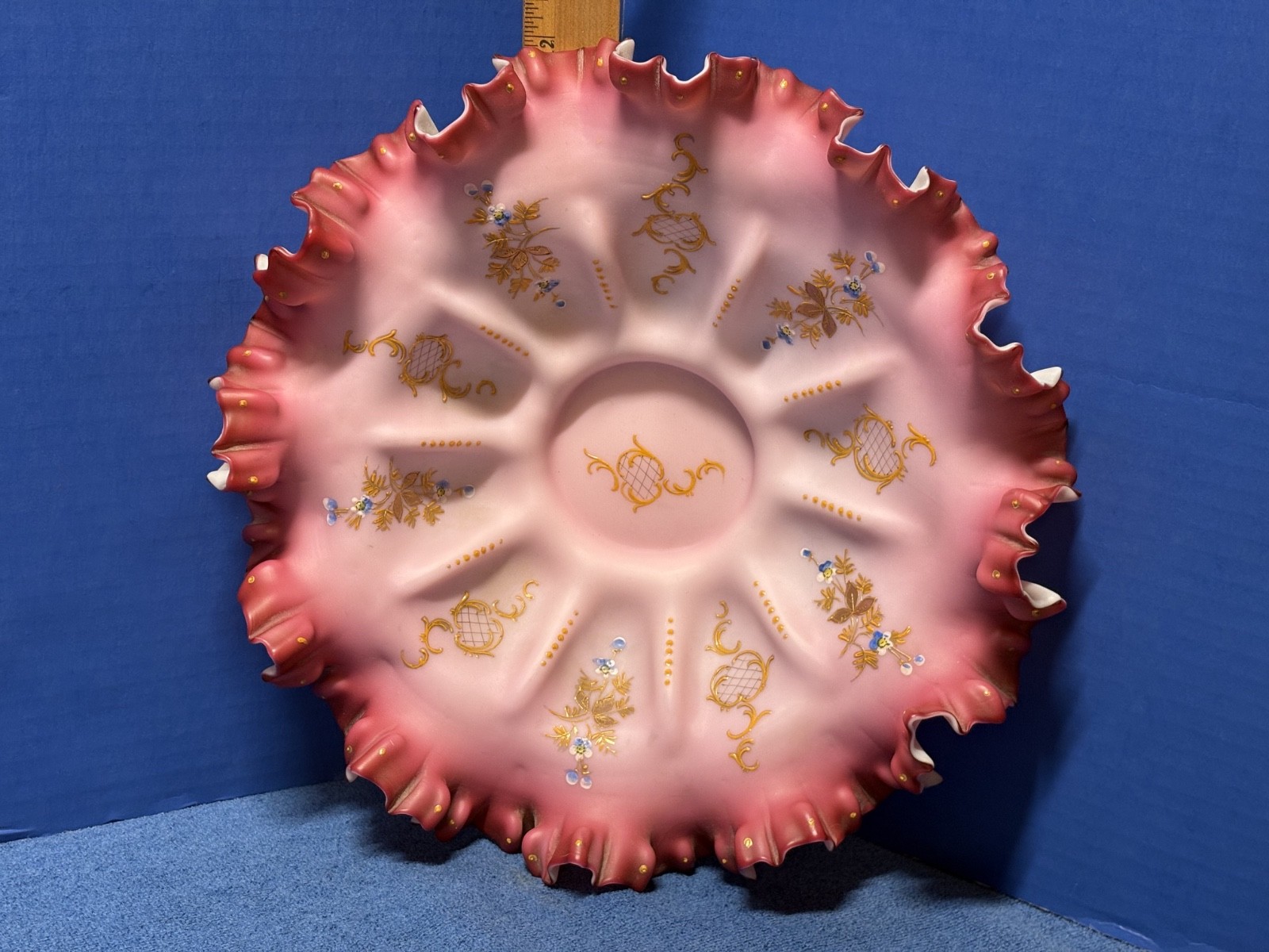 Victorian Bride Basket Antique Decorated Art Glass Cranberry Pink As Is Repaired