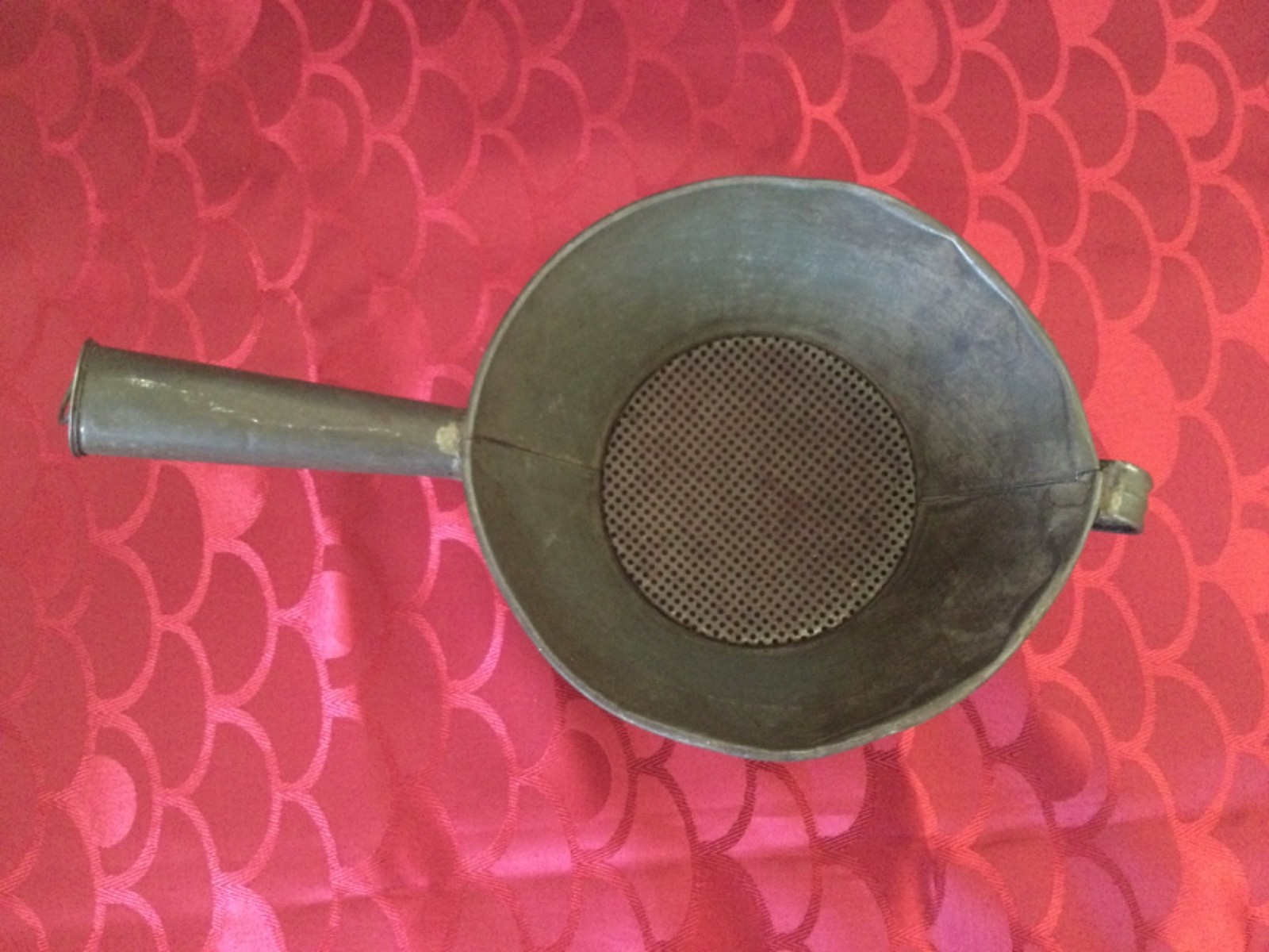 Vintage Tin Dipper Strainer Mesh Bottom Ladle Old Antique Tinware Food Sieve