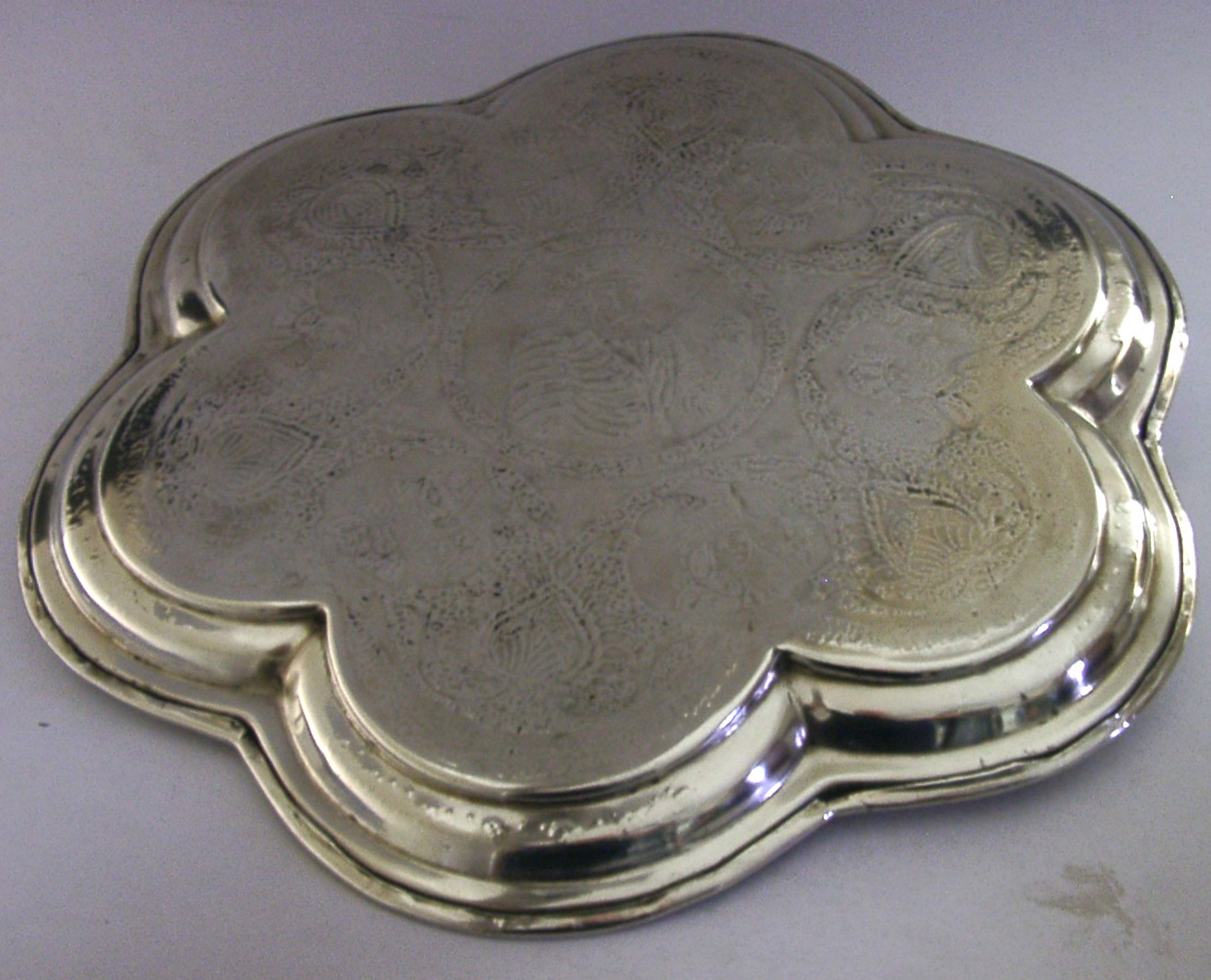 HUGE 752g PERSIAN EASTERN SOLID SILVER TRAY SALVER c1920 ANTIQUE 13.5 inch