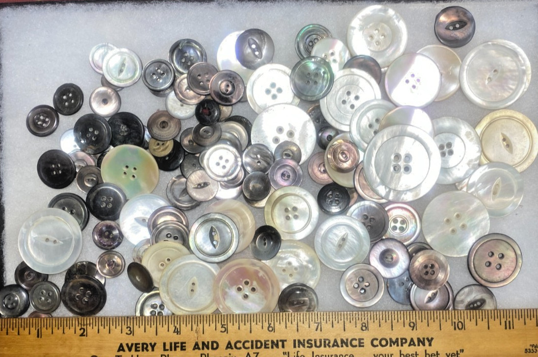100+ Antique Victorian Mother of Pearl Buttons carved abalone 1/2″-1+3/4