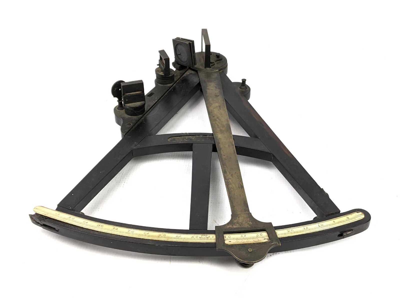 Antique 18th Century Ebony Brass and Bone Vernier Octant Spencer Browning & Rust