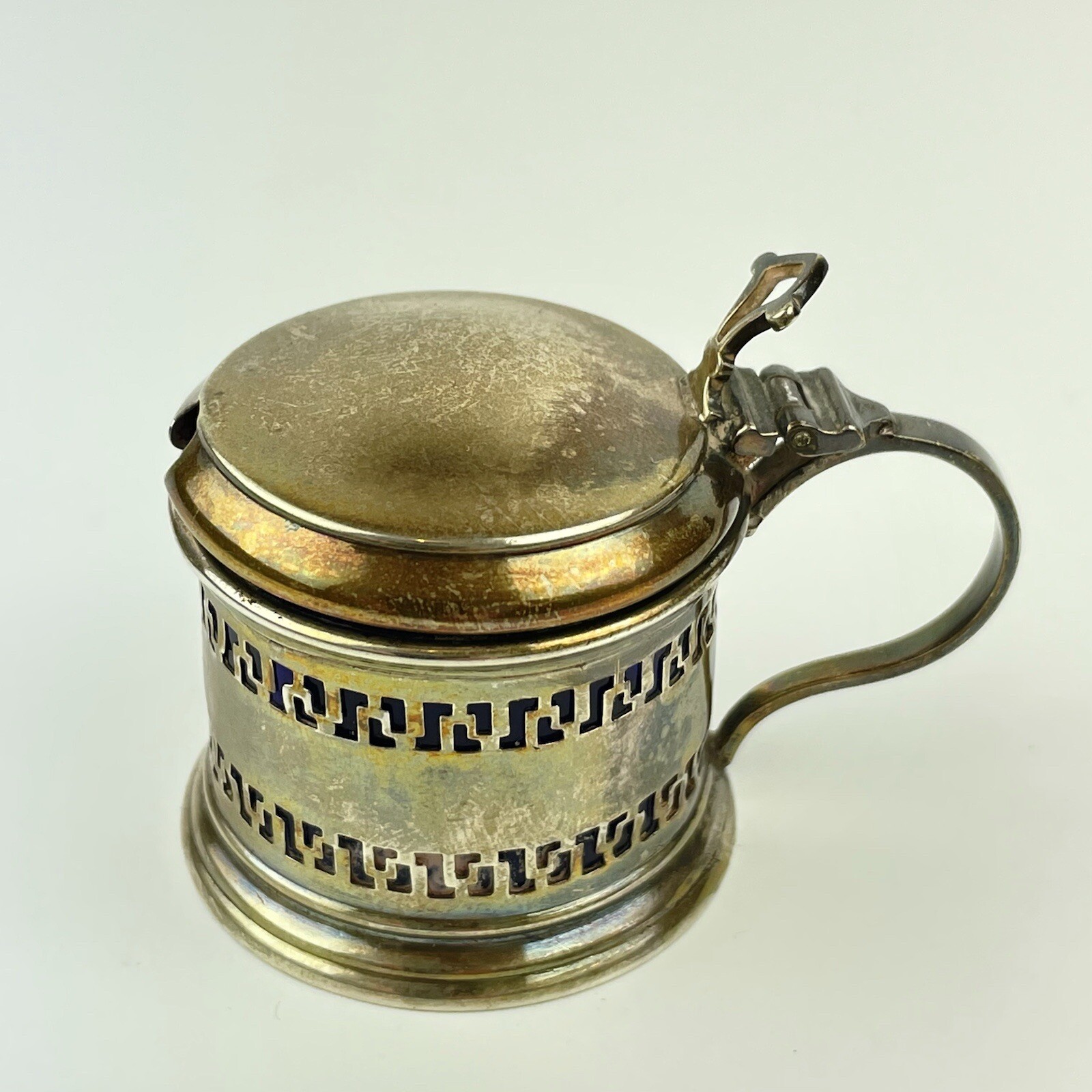 Antique Solid Silver Drum Mustard Pot Pierced Docker & Burn Ltd 1926