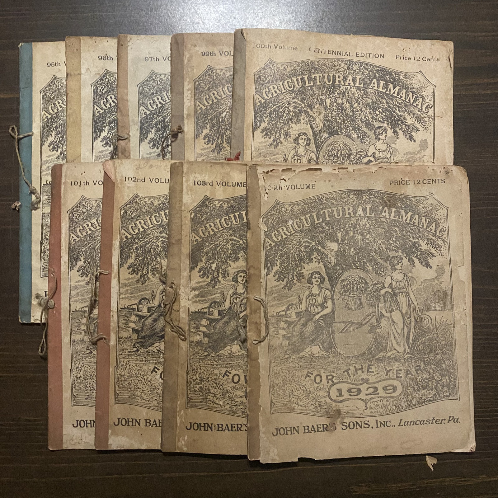 9 Antique Agricultural Almanacs 1920-1922 1924-1929 John Baer’s Sons Lancaster