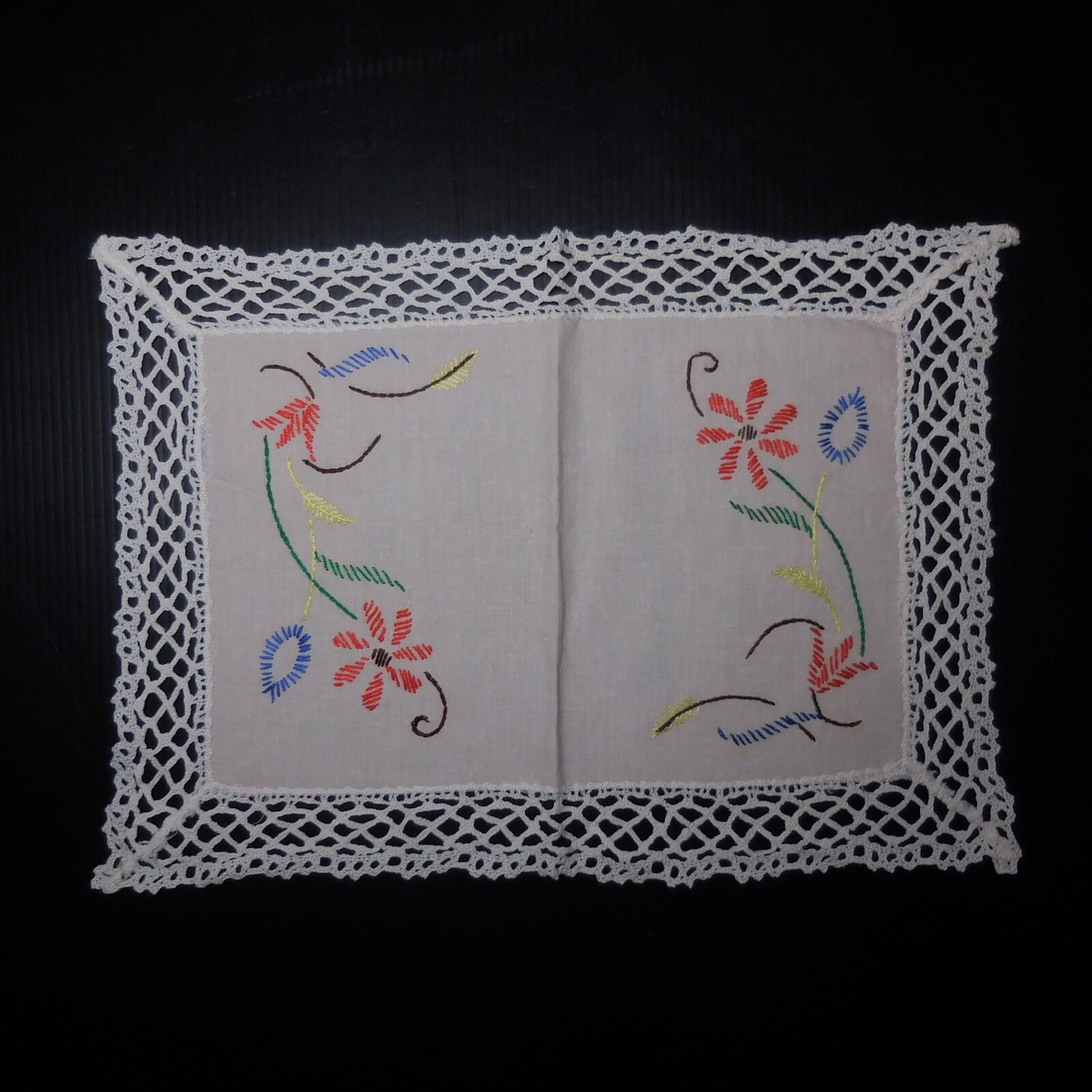 Rectangle Doily Lace Embroidery Flower Art Nouveau Handmade France N7098