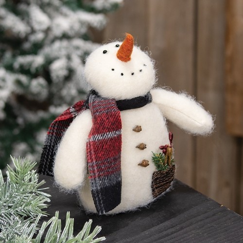 NEW PRIMITIVE Farmhouse SNOWMAN WISHING PLUSH Christmas Winter 6.5″Hx5.5″Wx2.5″D
