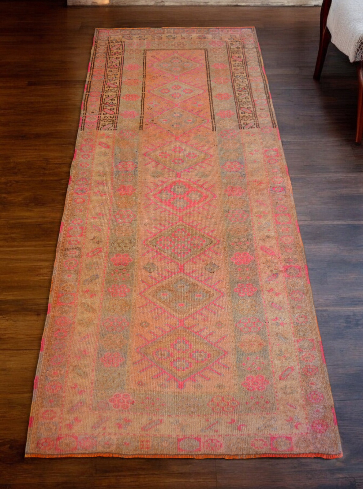 3×8 ft Antique Turkish Rug Hand made Natural Dyes Short Runner act 3.3 x 7.9 ft