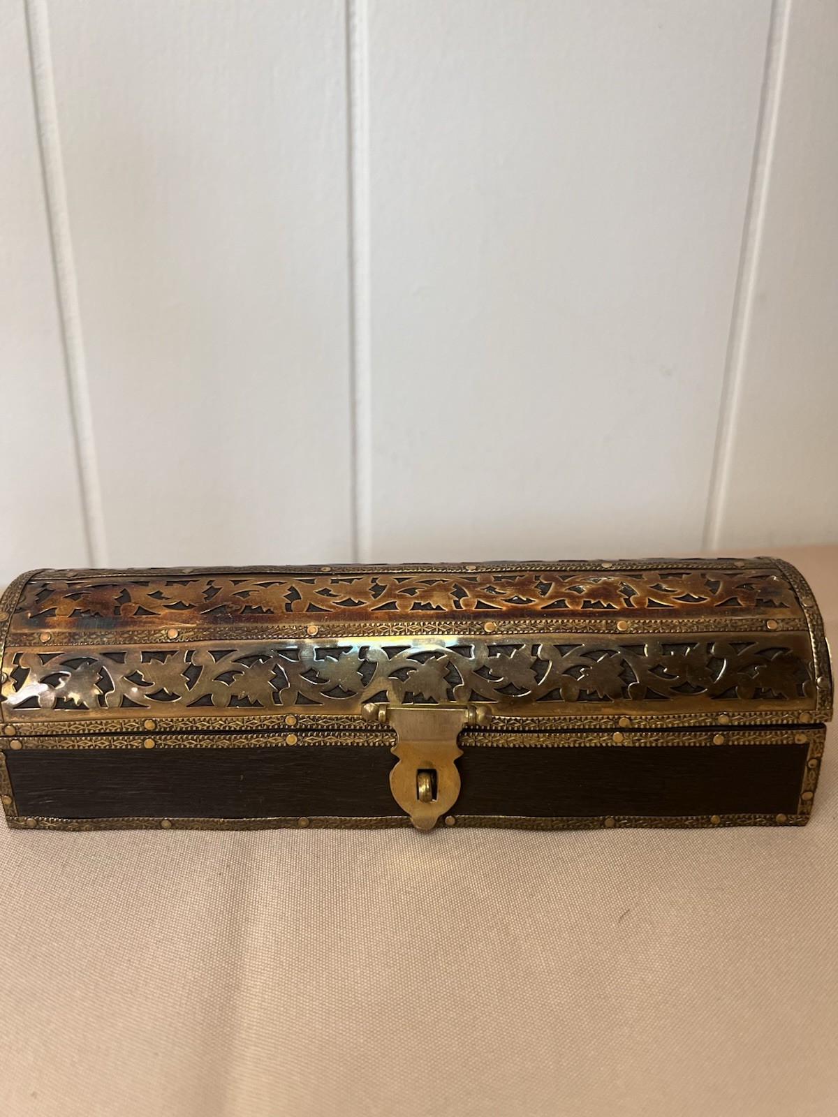 Vintage Islamic Ottoman Wood And Brass Qalamdan Indian Trinket Box 7”