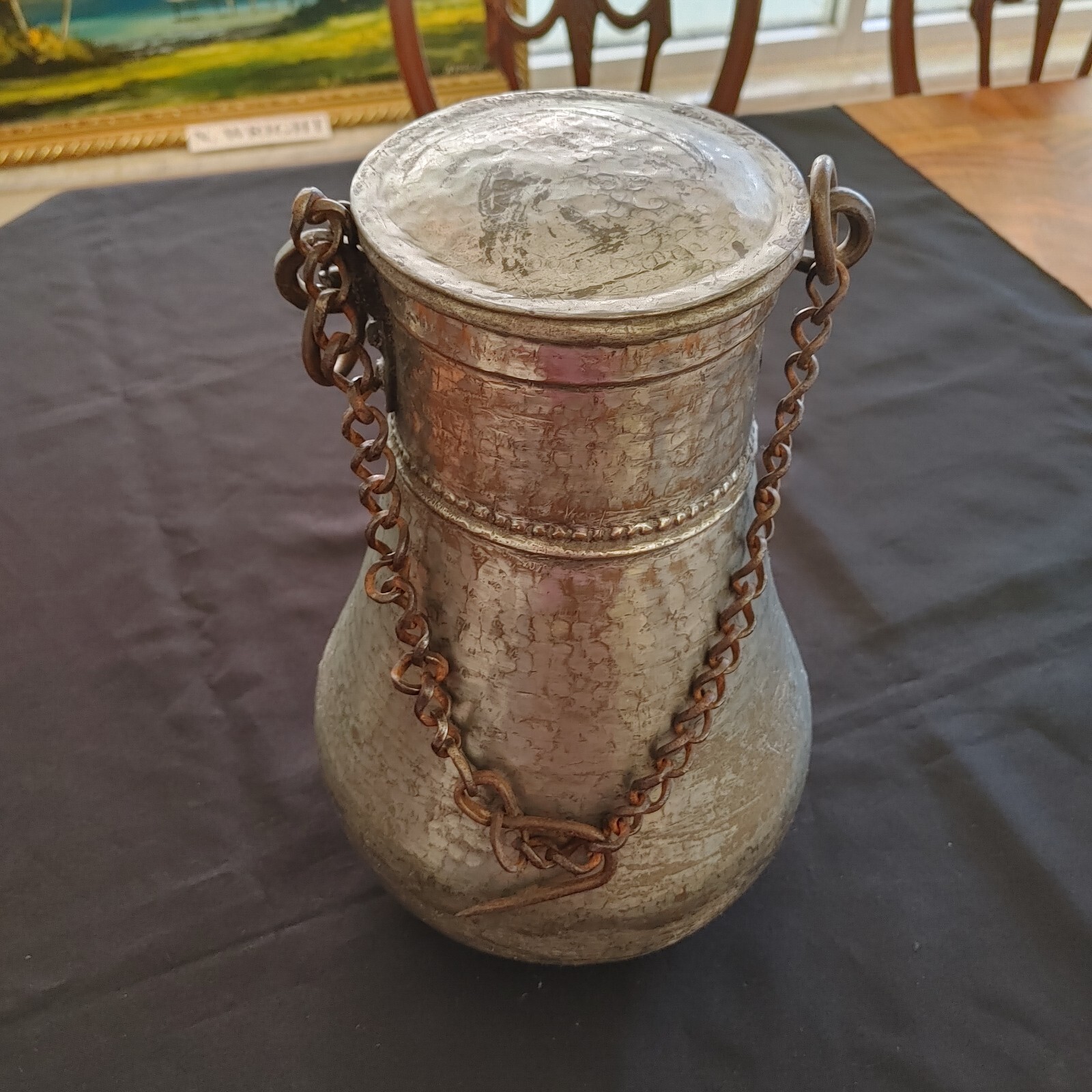 Turkish Black Sea Milk Bucket with Original Top Silver over Copper 125 Years Old