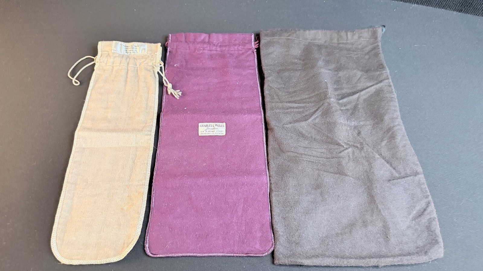 3 Antique SIlver Storage Bags Herman H. Barr Norfolk, VA & Charles Wells Florida