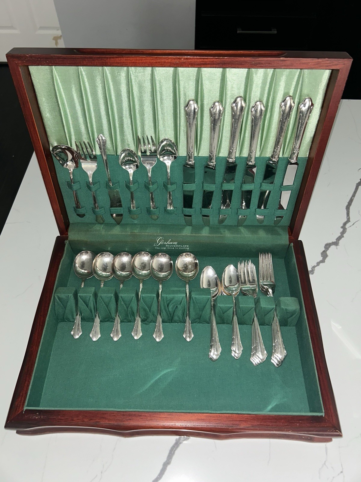 GORHAM Lady Caroline Silver Plate Circa 1933 42 Pieces Flatware Set wooden chest