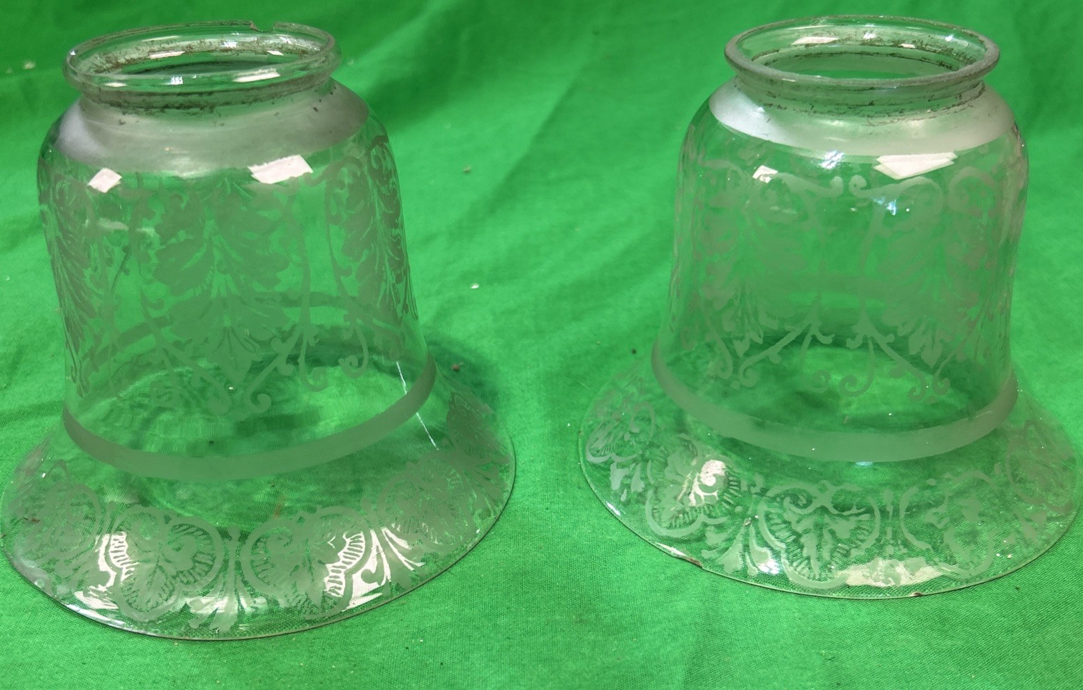 2 Vintage Hanging Light Shade Frosted Etched Art Deco Chipped See Photos
