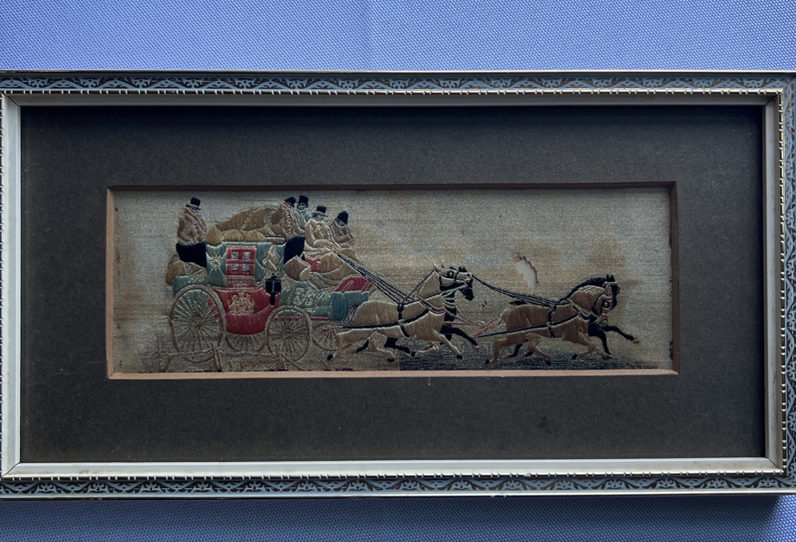 Stevengraph Silk Art Entitled “The Good Old Days”Circa 1870, In Modern Frame
