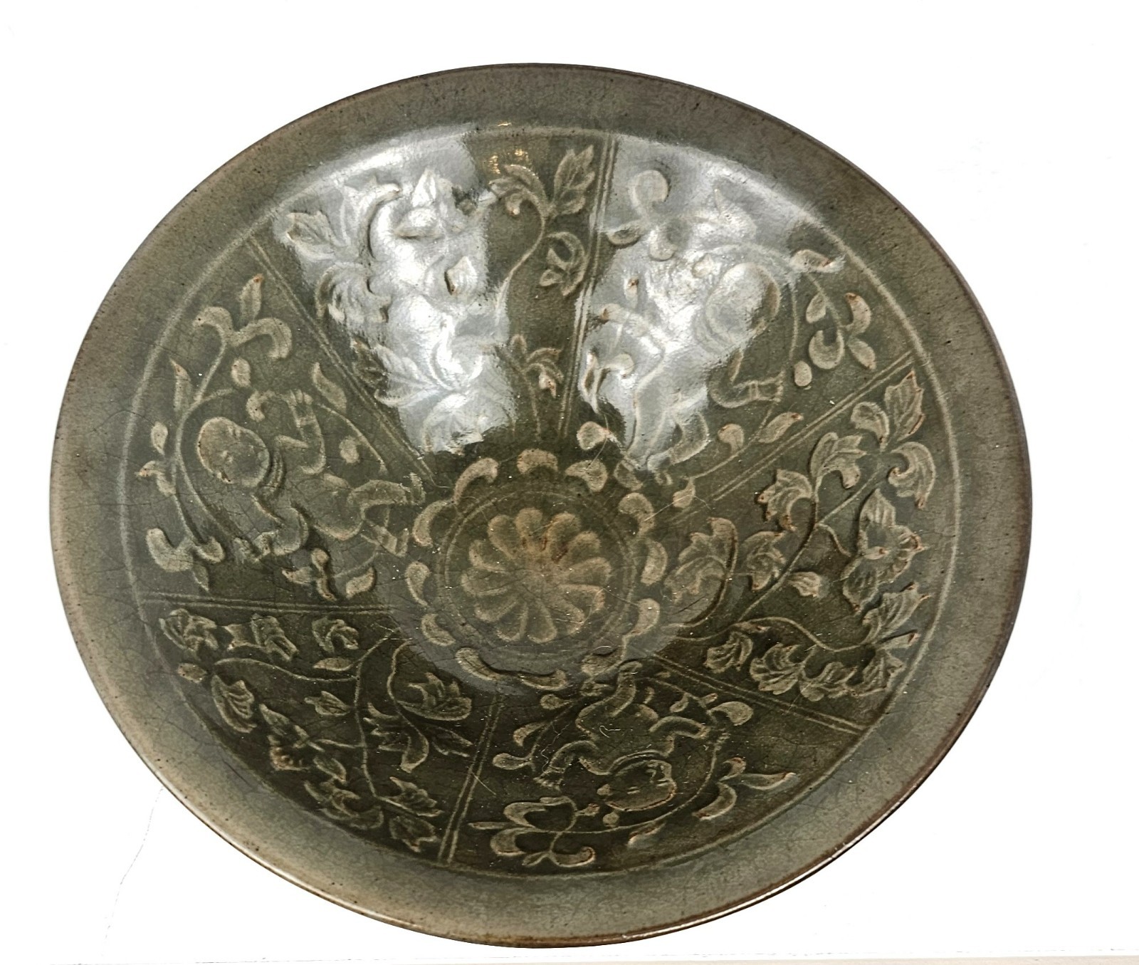 Northern Song Dynasty Chinese Yaozhou “Boys” Celadon Porcelain Bowl Antique