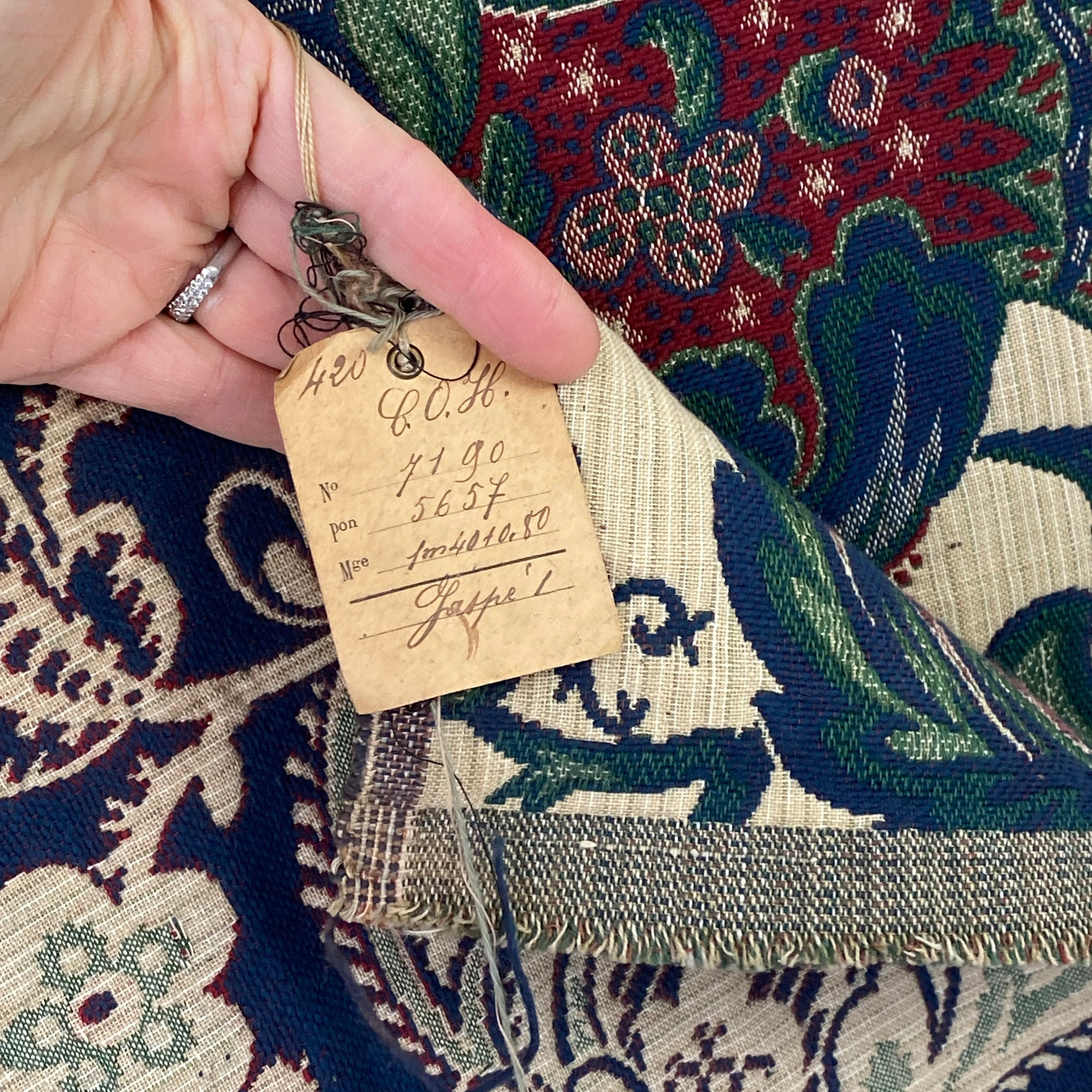 Antique Palampore inspired Indienne 1926 French Jacquard fabric sample UNUSED v