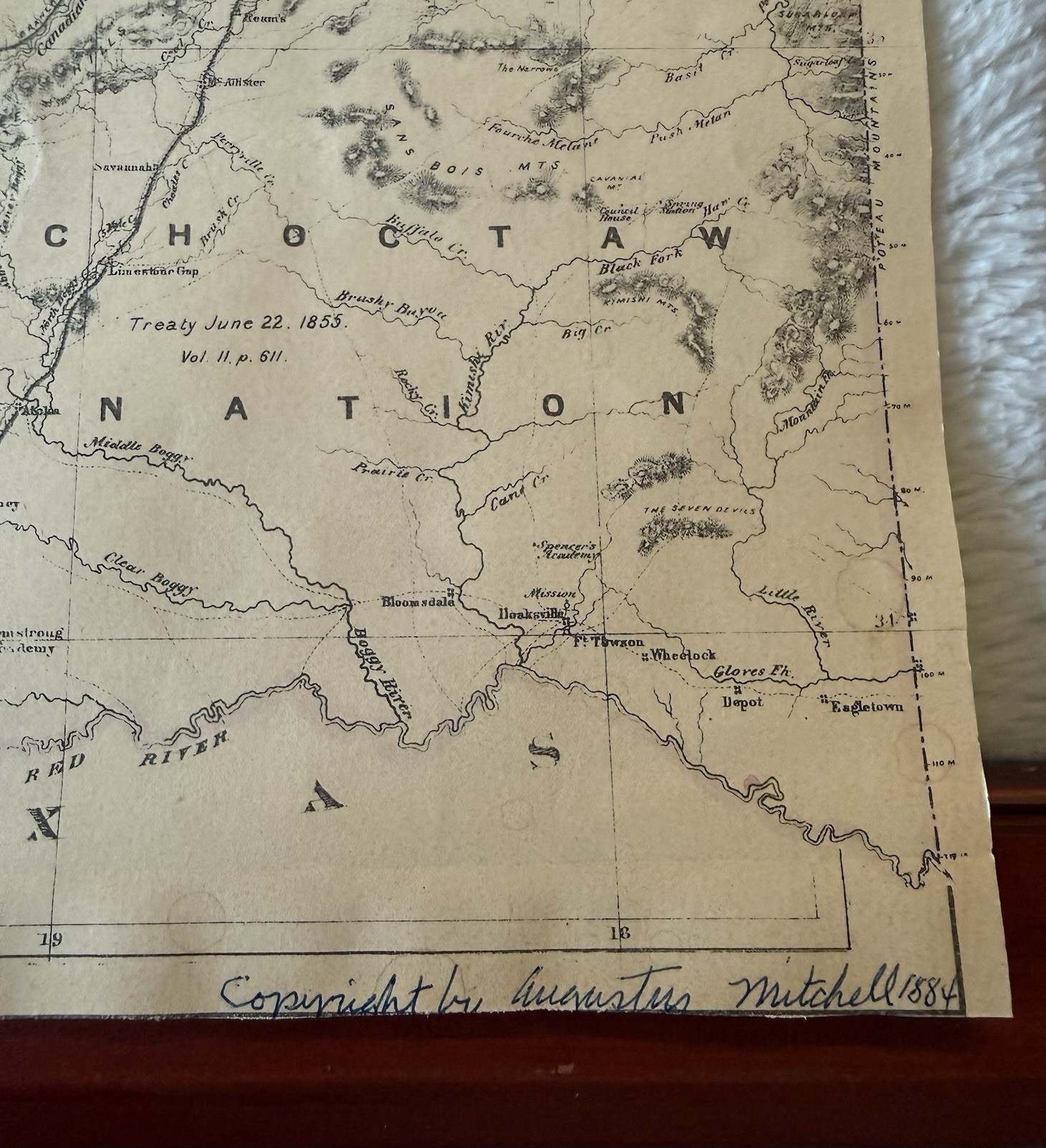 1884 Indian Territory Map Augustus Mitchell Double Sided Colorado Framed