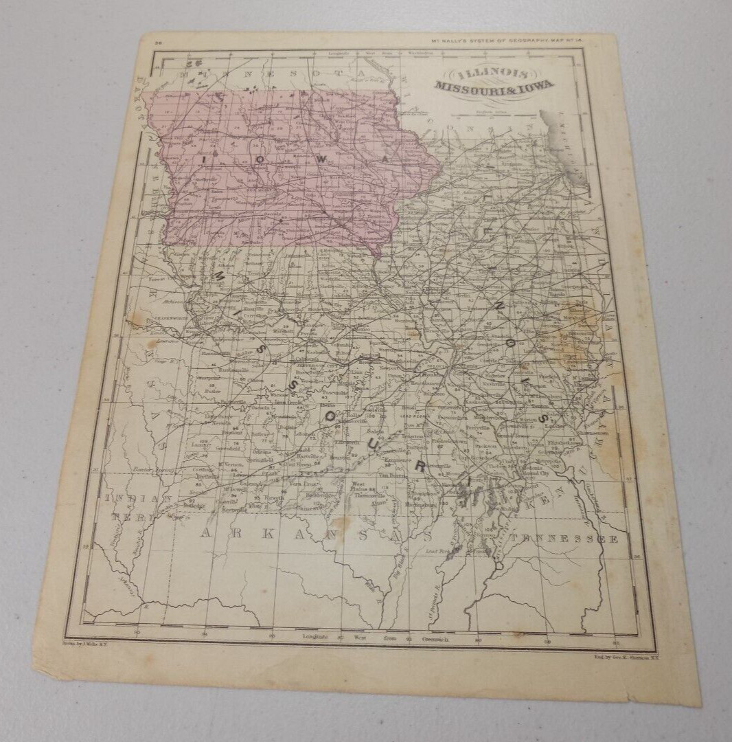 1874 McNally Map of ILLINOIS, MISSOURI, IOWA