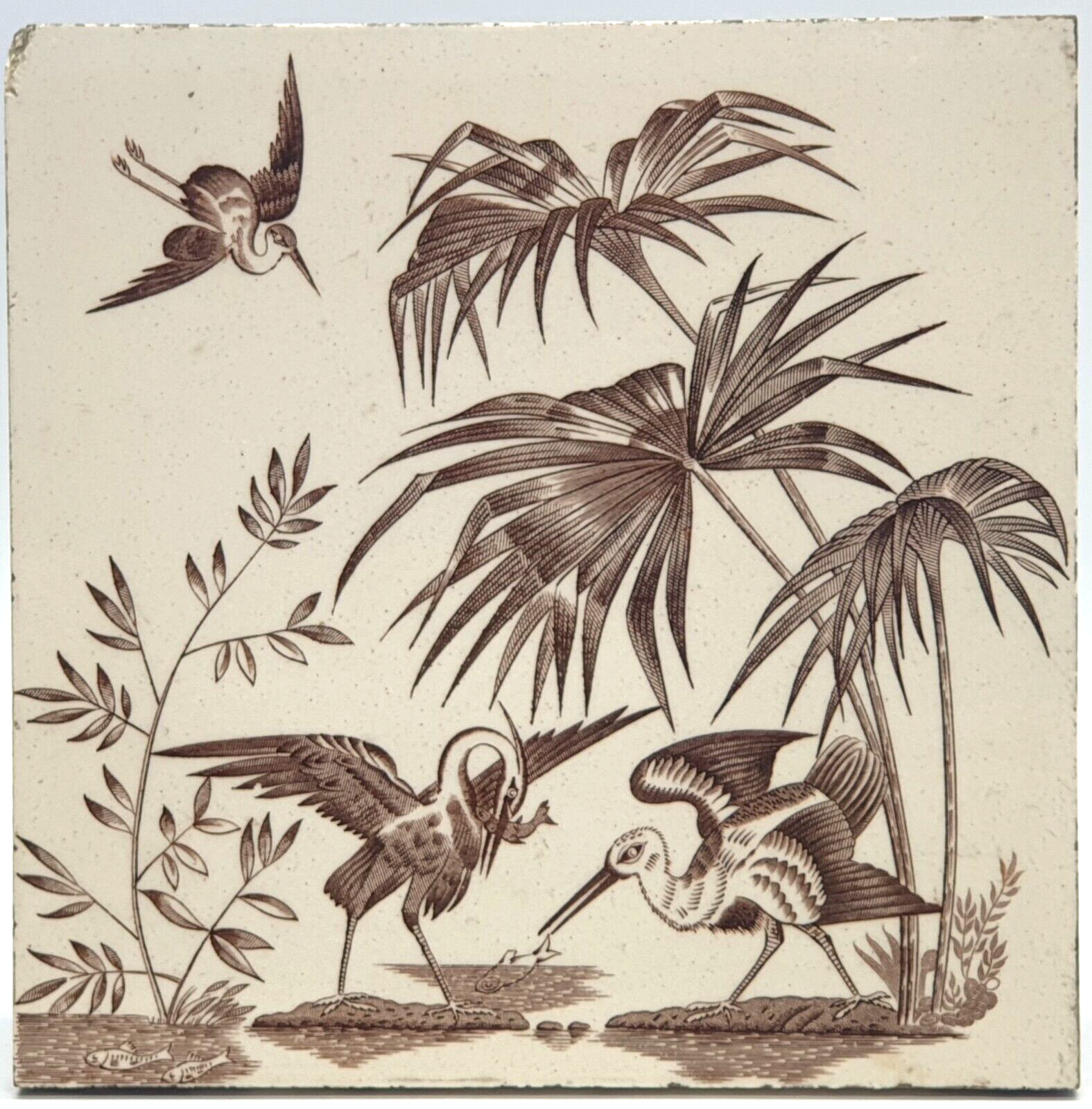 Arts & Crafts Steele & Wood Transfer Printed Tile 8″ C1880