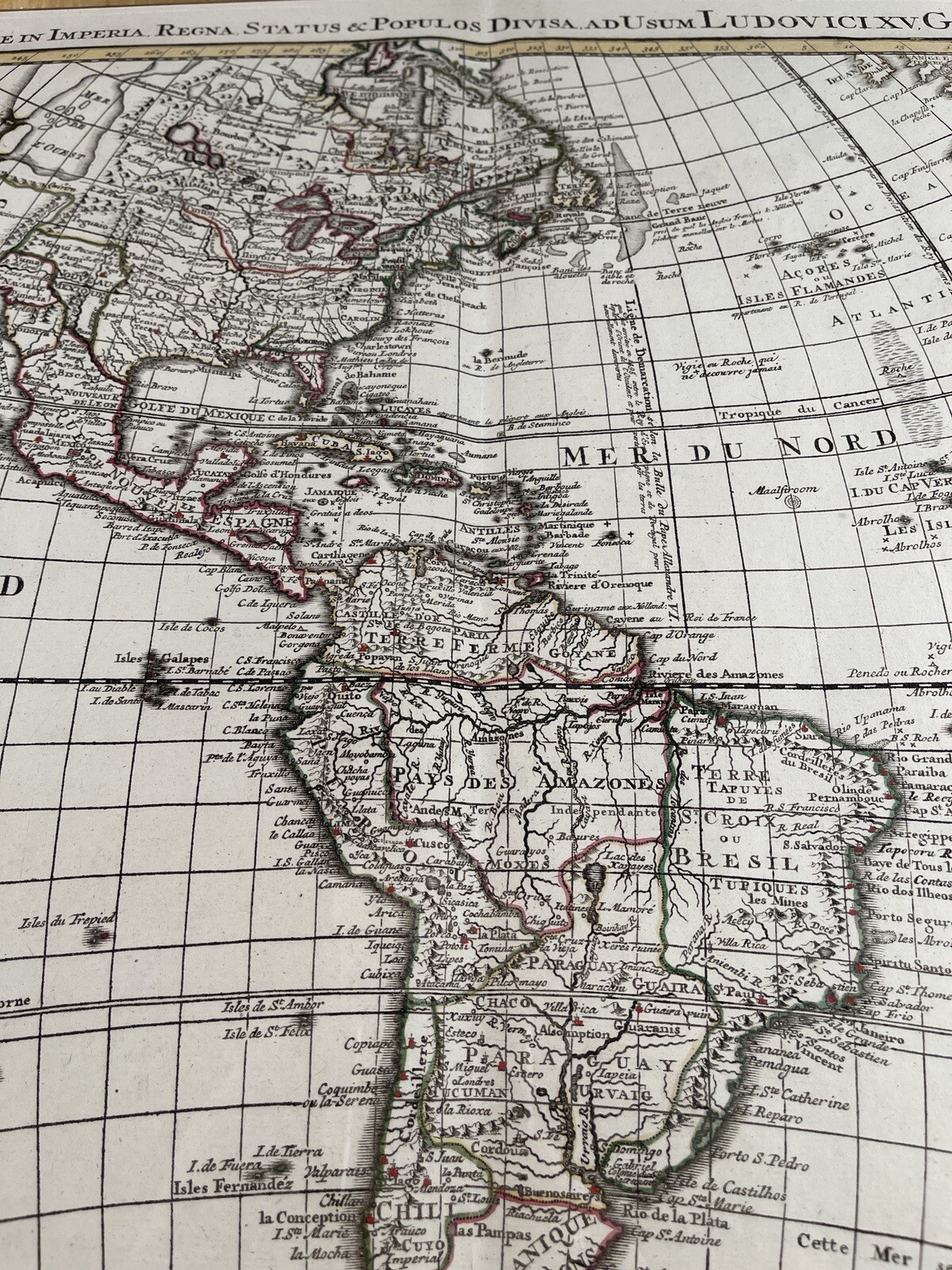 Guillaume Delisle Covens & Mortier Americas World Map Hand Colored 18th Century