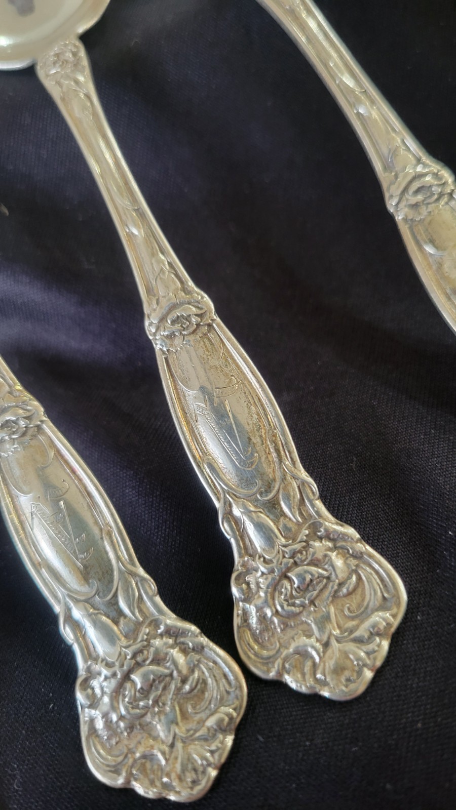 4 Carnation by Wallace Sterlering Silver Teaspoons Spoon 6 ” Monogram A