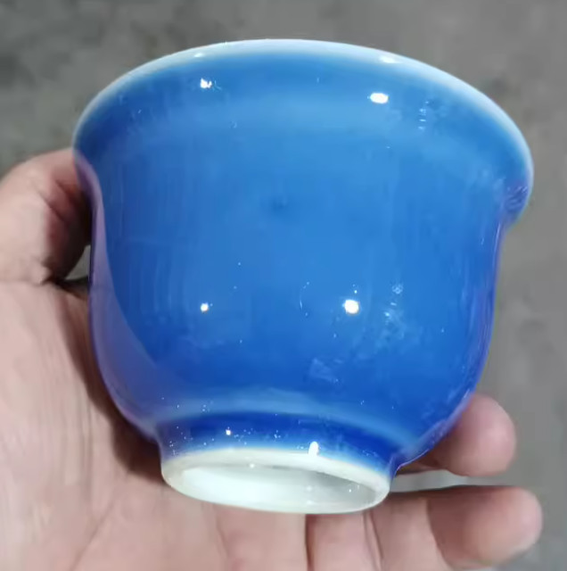 Collectable Art Chinese Hand Painting Blue Glaze Porcelain Cup
