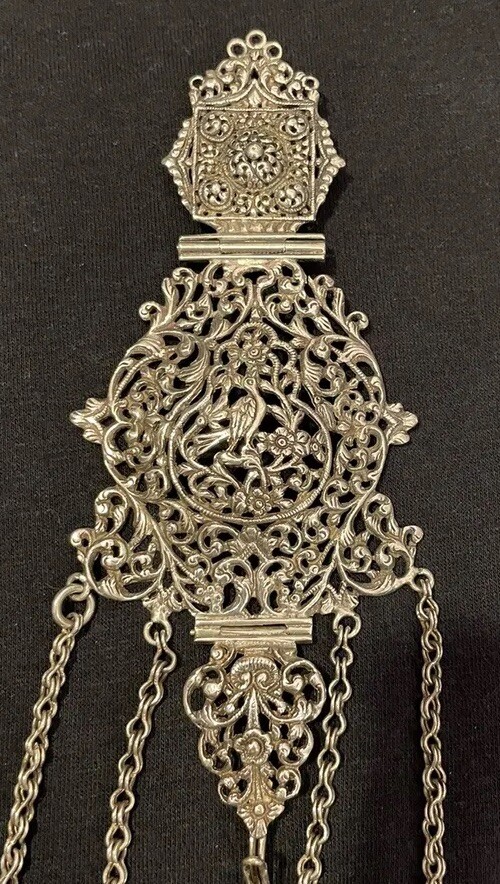 Huge Rare Sterling Silver Chatelaine Intricately Designed With Accoutrements