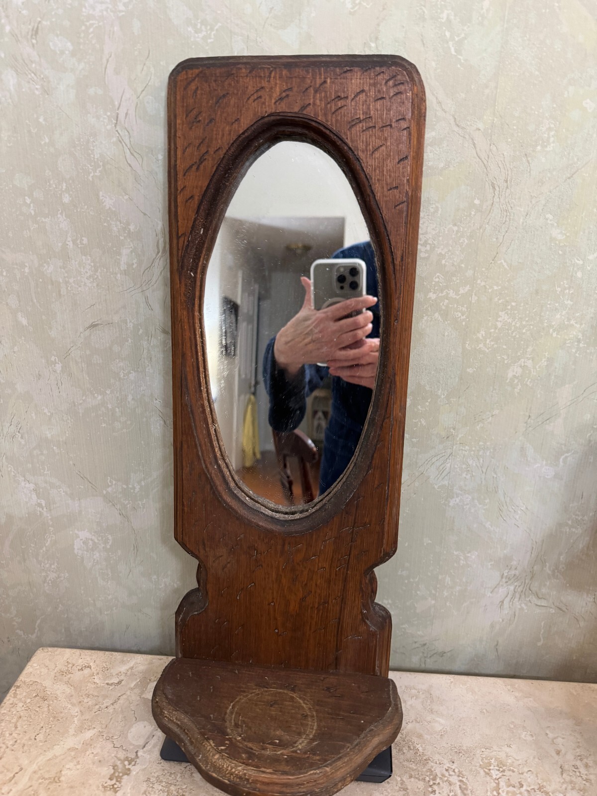 Hanging Oval Antique Framed Mirror 21″ T x 7 1/2″ W
