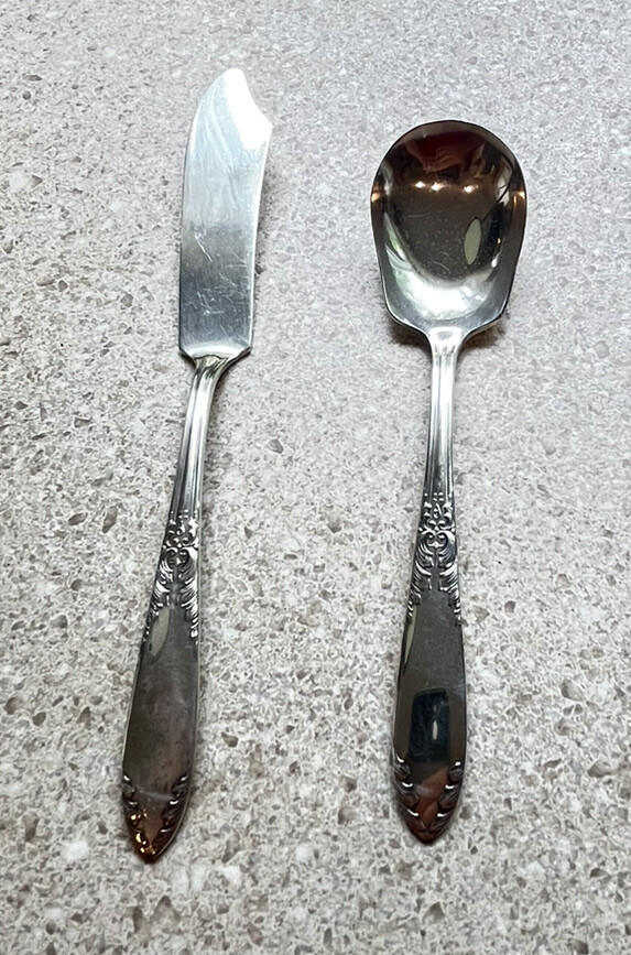 F246~ National Silver Silverplate King Edward Butter Knife & Sugar Spoon 1936