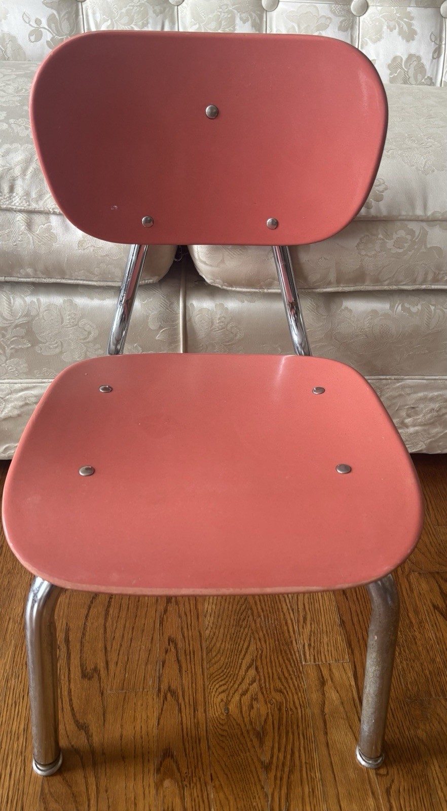 MCM Molded Melamine & Chrome School Chair 24” Daycare Homeschool Peach Coral