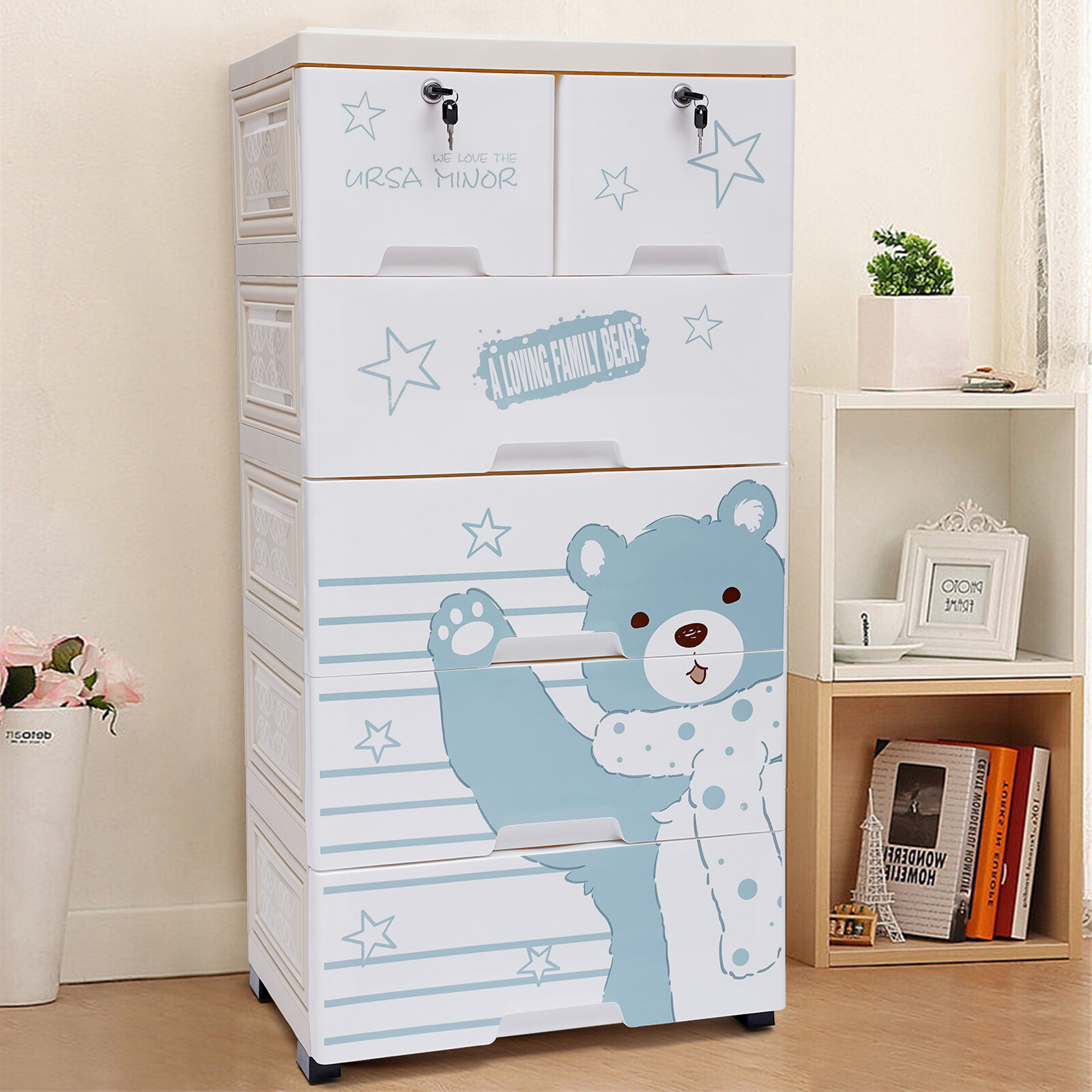 Polar Bear Closet 6Drawers Tall Dresser Organizer Dolls Storage Cabinet 5 Layers