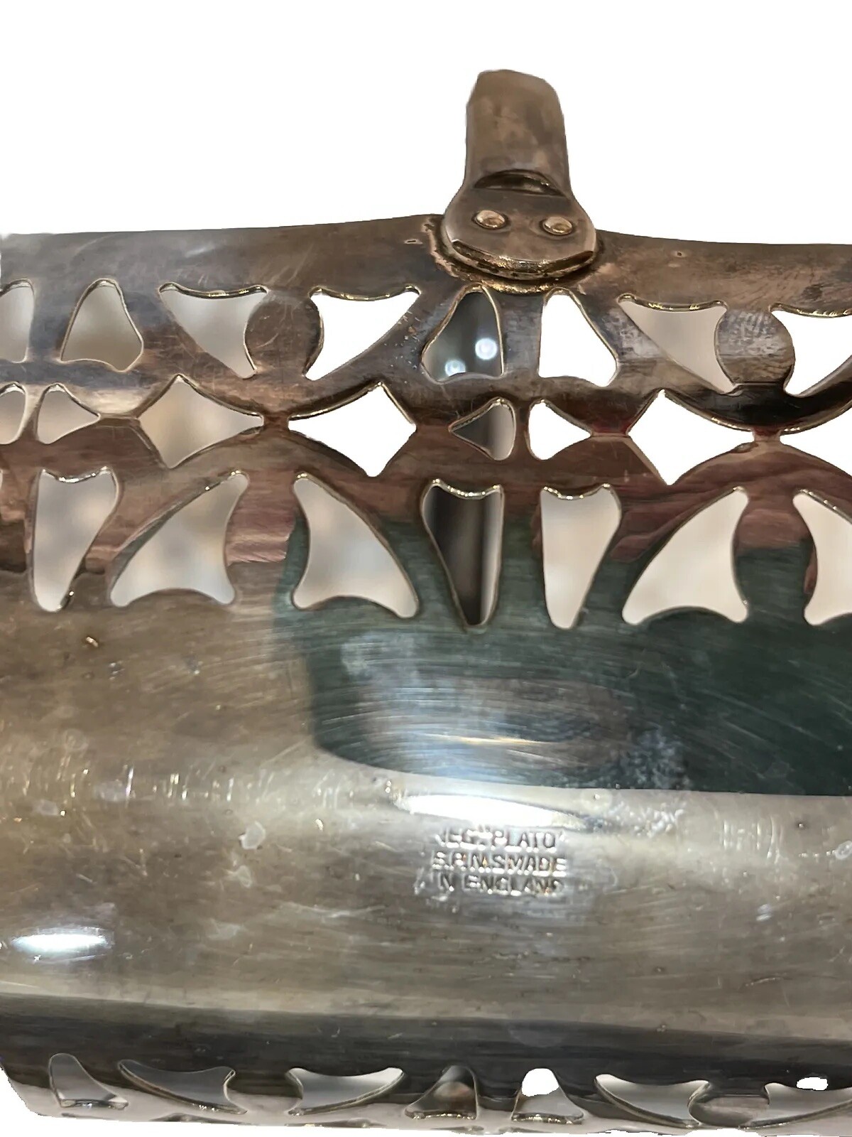 Antique Rare punched silver small basket w/England engraved on bottom
