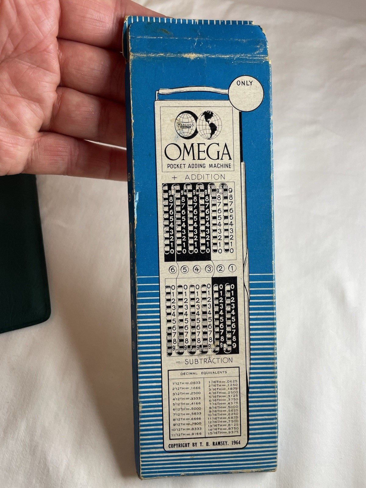 Vintage 1964 Omega Pocket Slide Adding Machine & Stylus With Original Box & Case