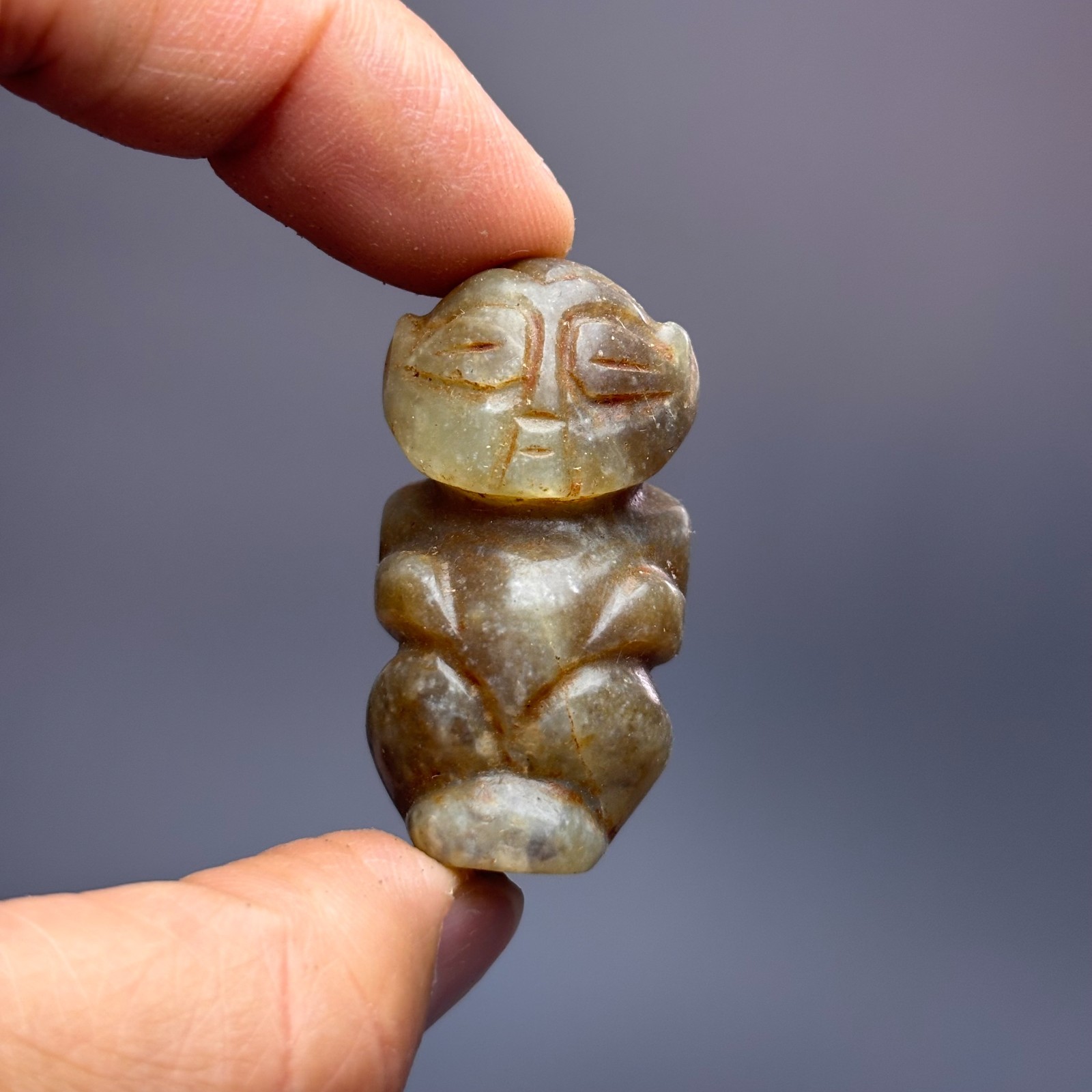 1.6” China Hongshan Culture Old Jade Carved People Figures Amulet Pendant H286