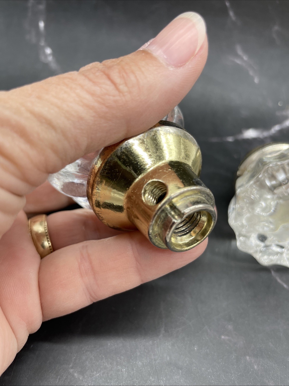 12 Sided Glass Starburst Door Knobs W/Brass Base Pair (2) 1920’s-1930’s Vintage